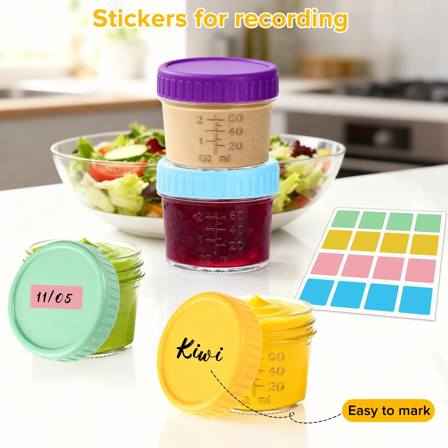 8 Récipients à Vinaigrette en Verre 120ml avec Couvercles Silicone Anti-Fuite, Boîtes Conservation Alimentaire Portable