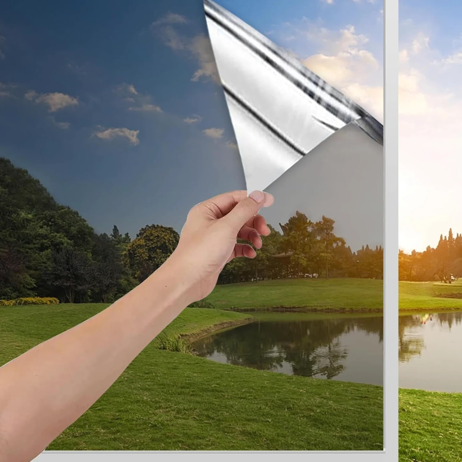 Filtre Fenetre Anti Regard Film Miroir pour Fenetre 90x400cm, Film Anti Chaleur, Brise Vue Fenetre, Filtre Anti UV pour Salon, Chambre, Bureau avec 3 Accessoires