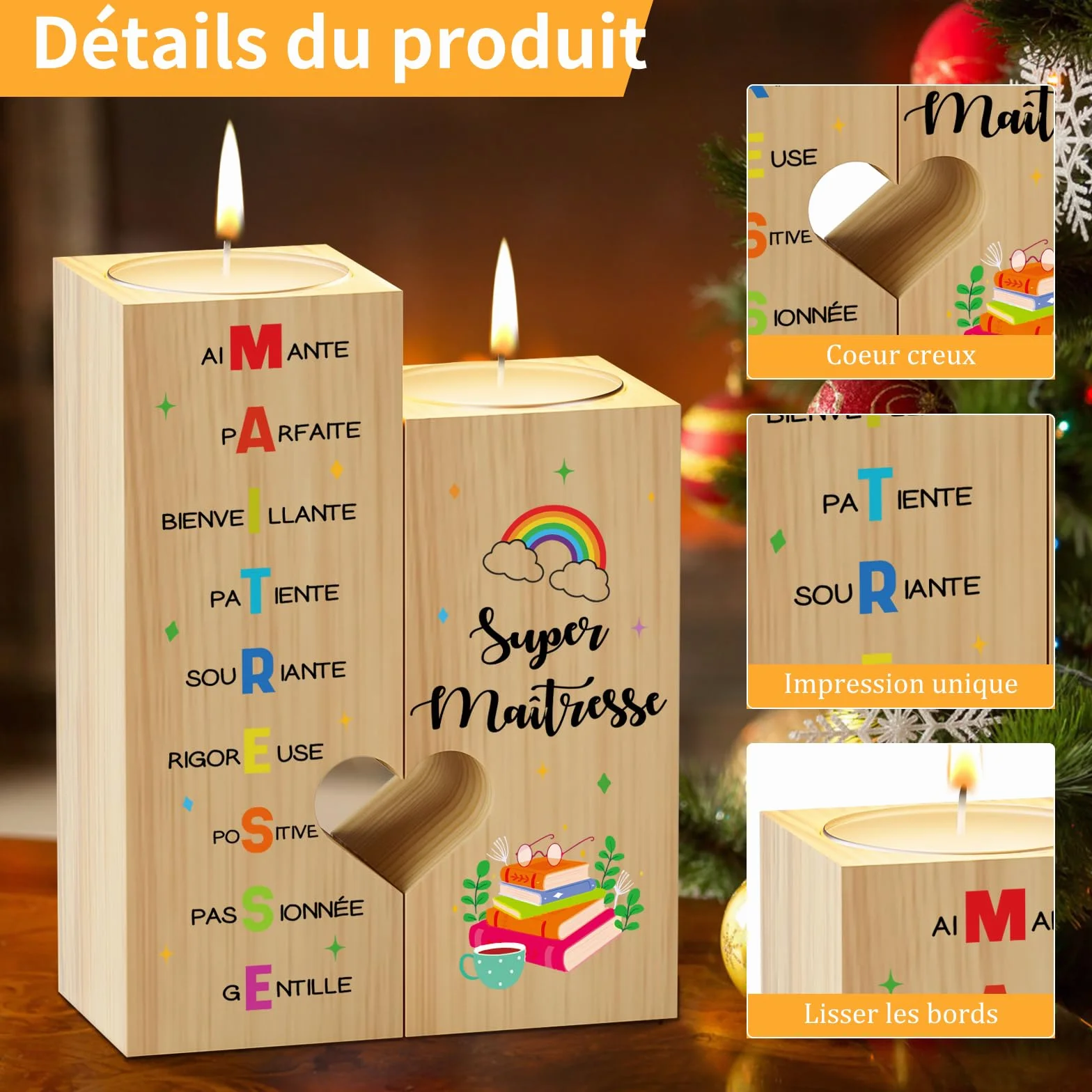 Candélabre Cadeau Maitresse d'école Fin d'année Merci Meilleur Cadeaux Femmes Professeur