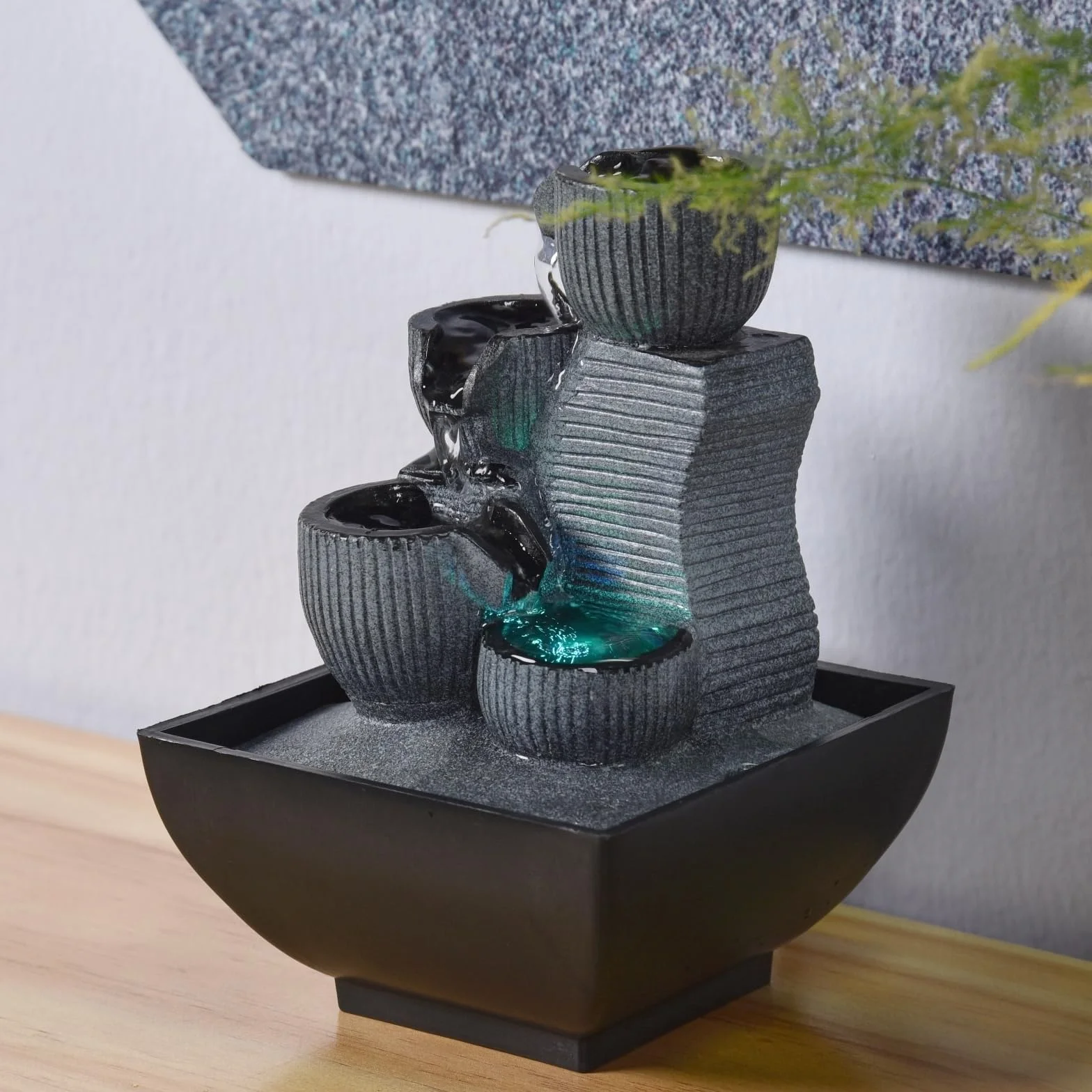 Fontaine d’Intérieur Kini Cascade Zen Relaxante avec Lumière LED Coloré H 18 cm