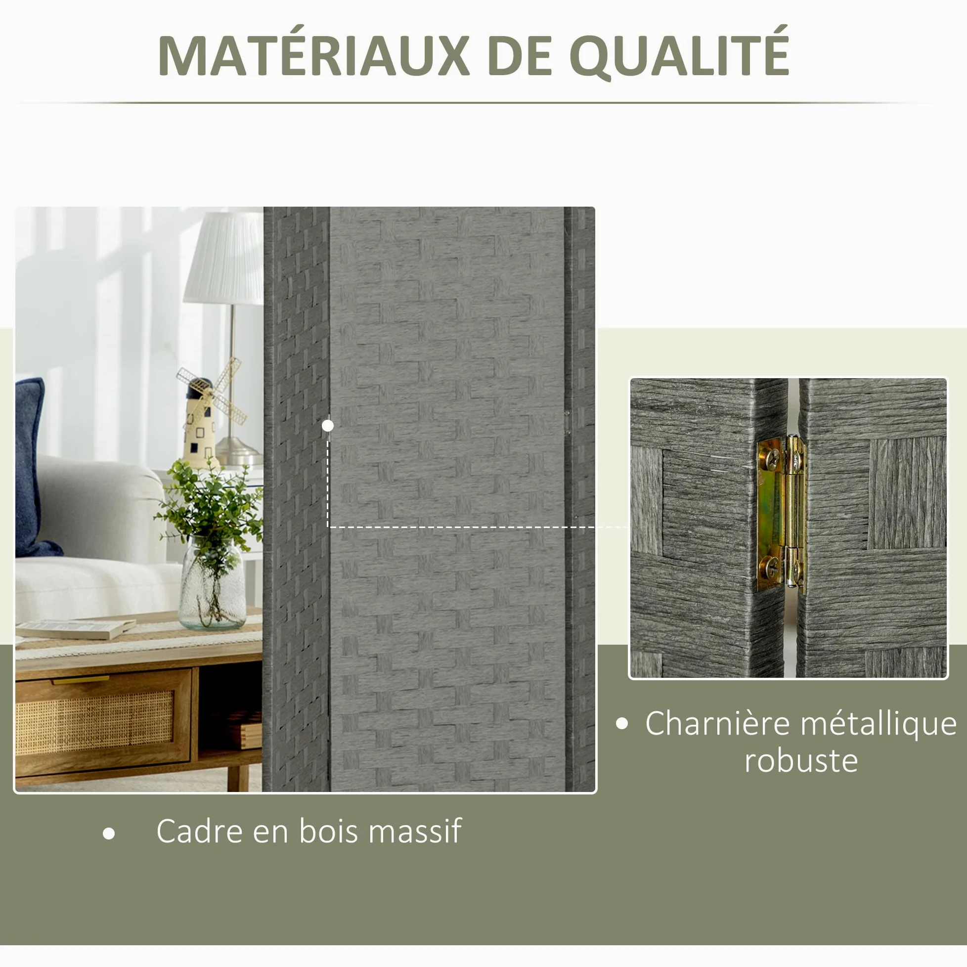 HOMCOM Paravent Intérieur 4 Panneaux 159,5L x 169,5H x 1,6P cm Gris | Séparateur de Pièce, Cloison en Bois