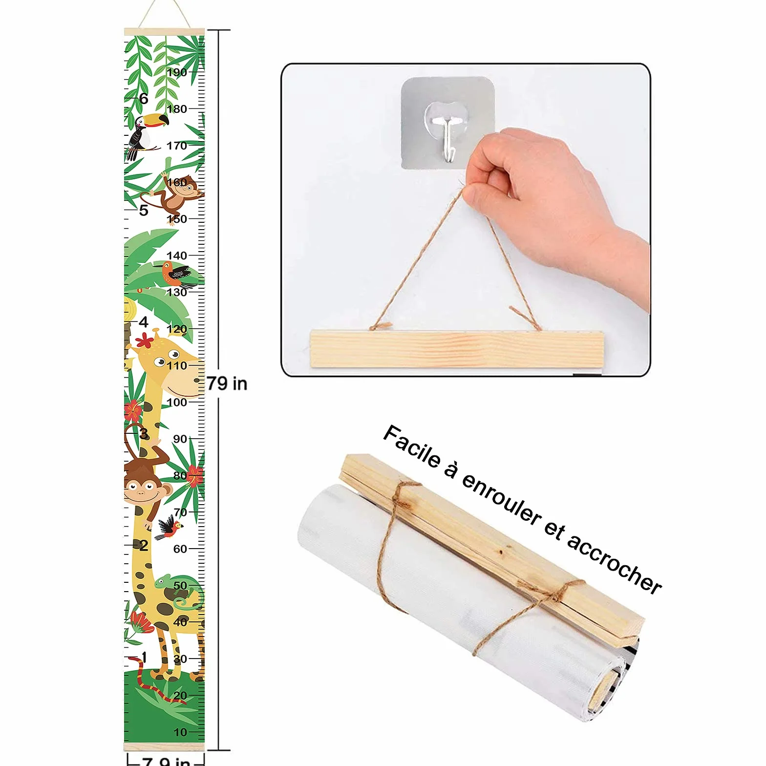 Règle de Croissance Murale Dinosaure pour Enfants 200cm x 20cm