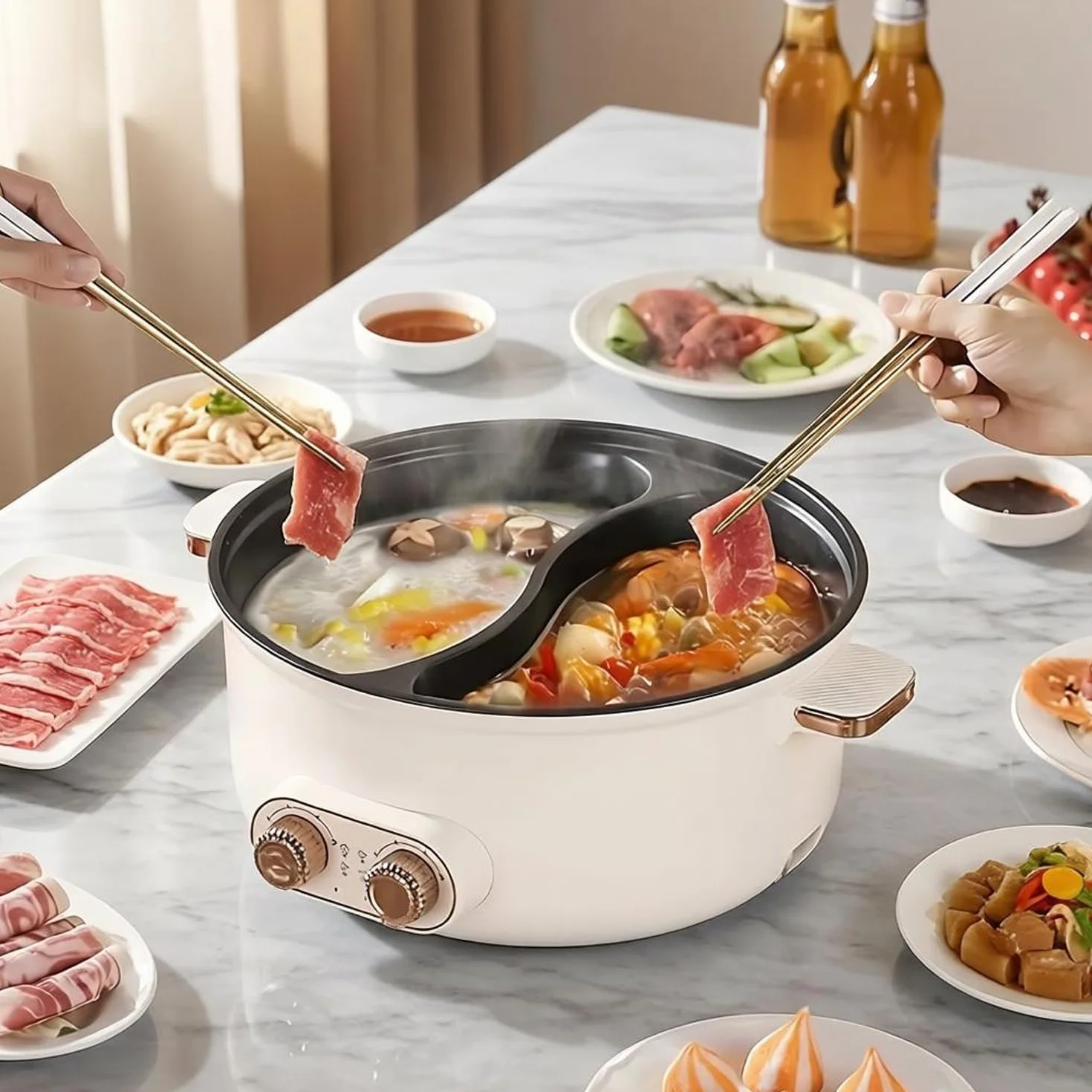 Hot pot électrique 7,5 L Double Récipient 1600 W Mijoteuse multifonctionnel