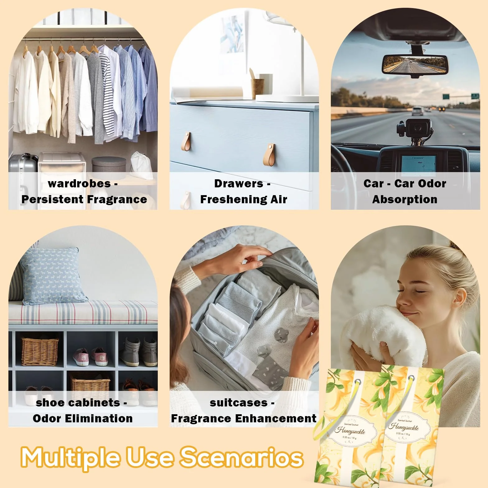 SCENTORINI Sachets Parfumés Chèvrefeuille, 14 sachets, Parfum Longue Durée