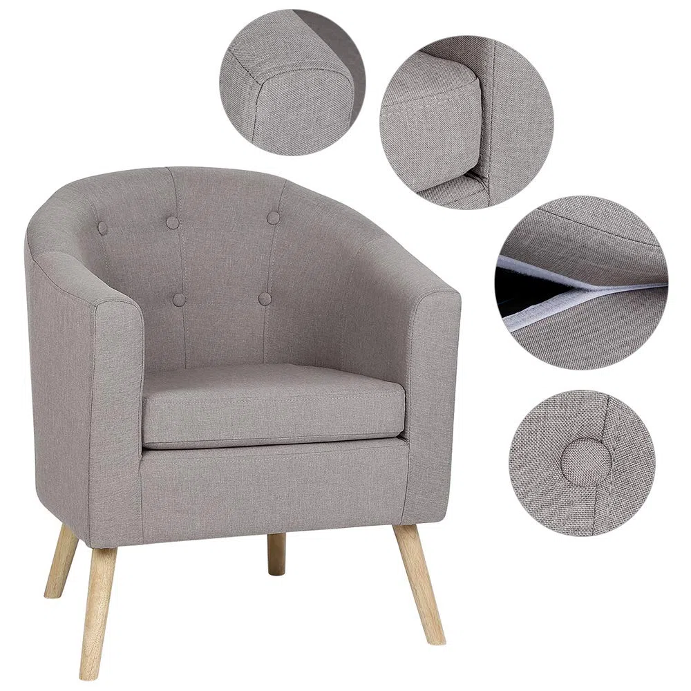 MINGYI Petit Fauteuil Crapaud, Chauffeuse avec Accoudoirs, Fauteuils de Salon 1 Personne, Petit Canapé Rembourrée Épaisse (Gris Clair)