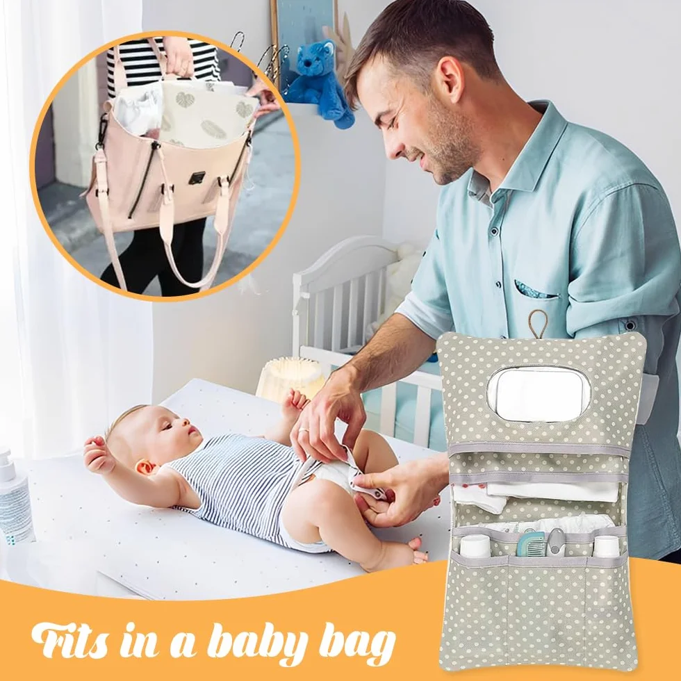 Sac à Couches Lavable 2 en 1 Bébé Trousse de Maquillage Organisateur à Langer Pliable
