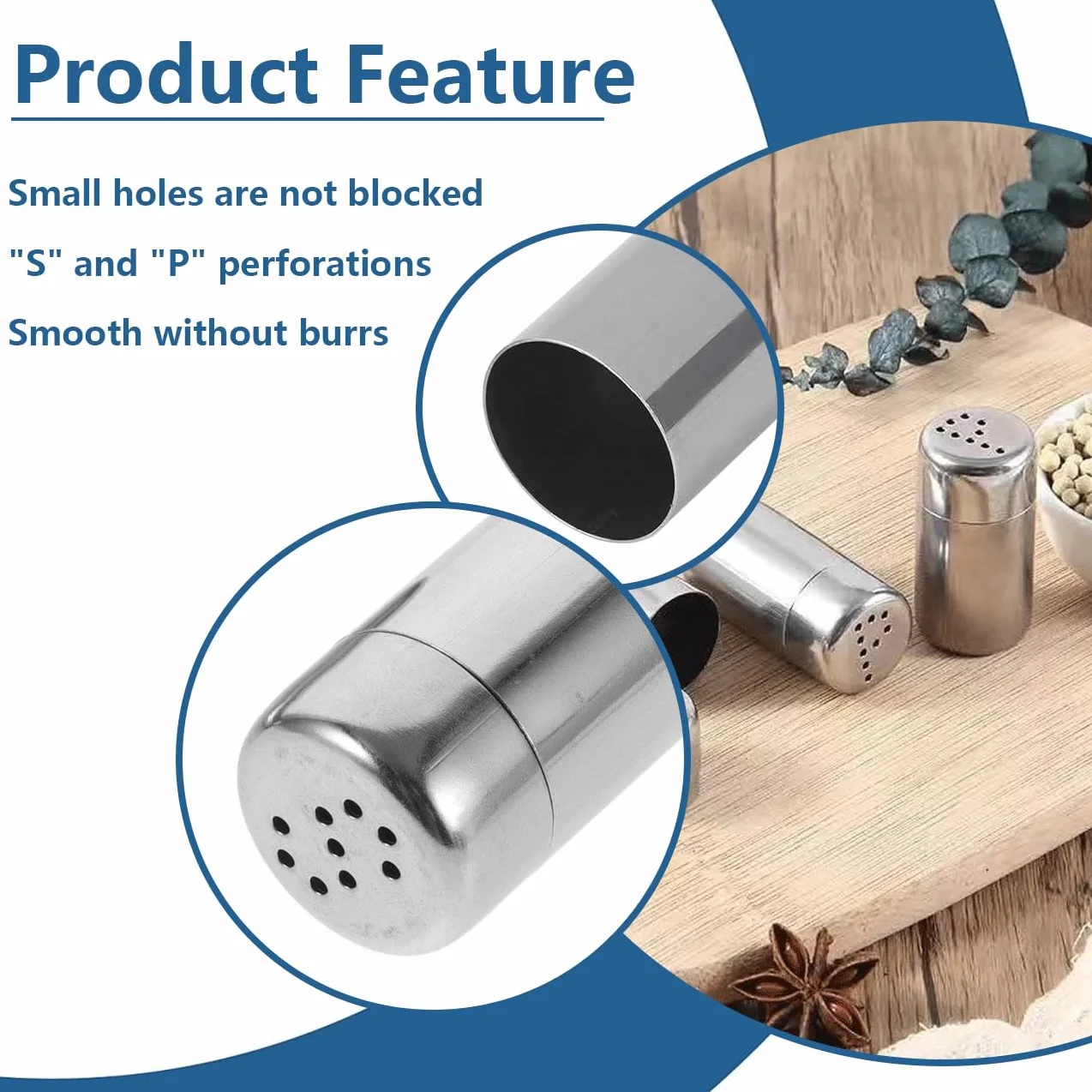 Mini salières et poivrières en acier inoxydable portables avec trou S P pour cuisine voyage camping argent