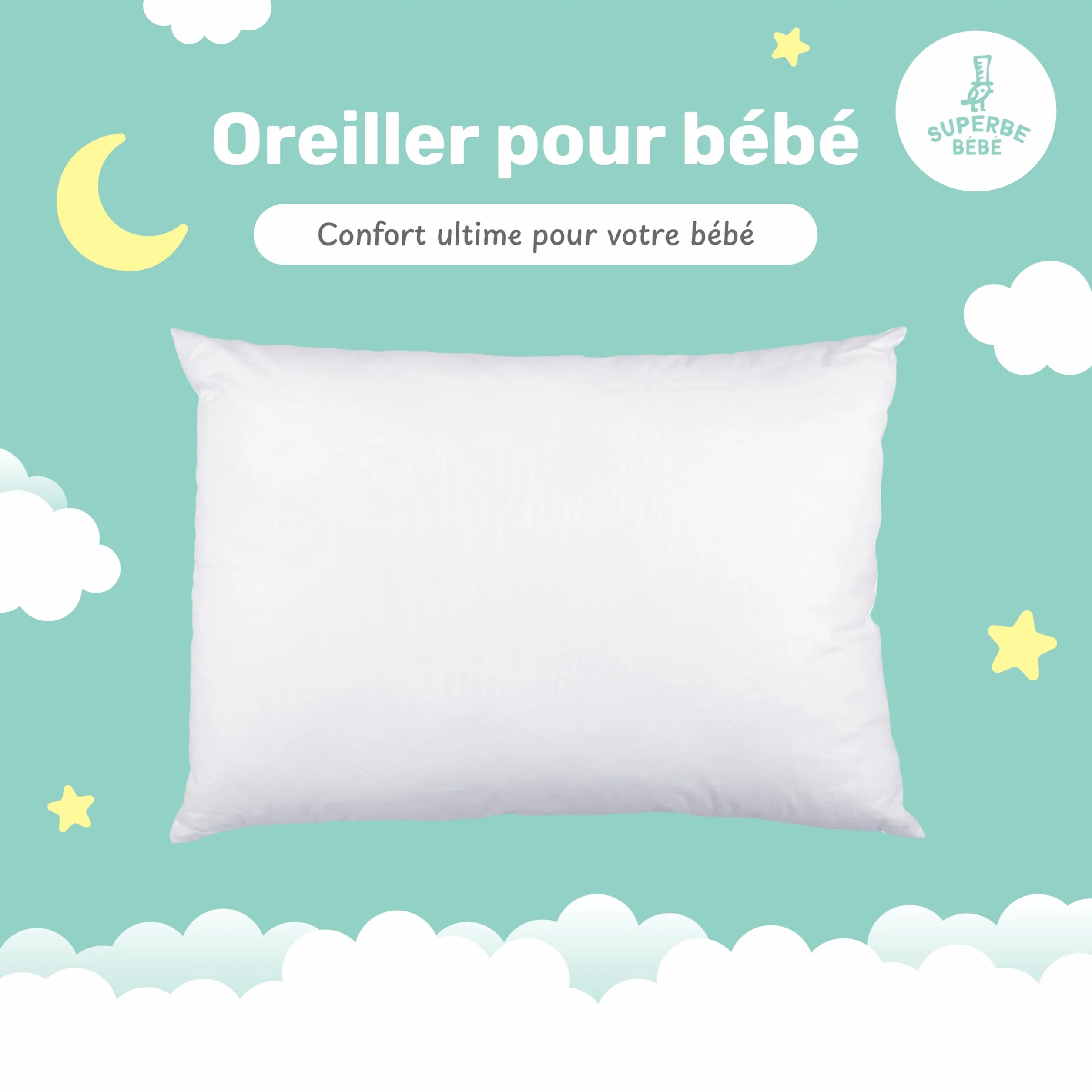 Oreiller Enfant 40x60 cm Coton Oeko-TEX Coussin Bebe Hypoallergénique Lavable en Machine