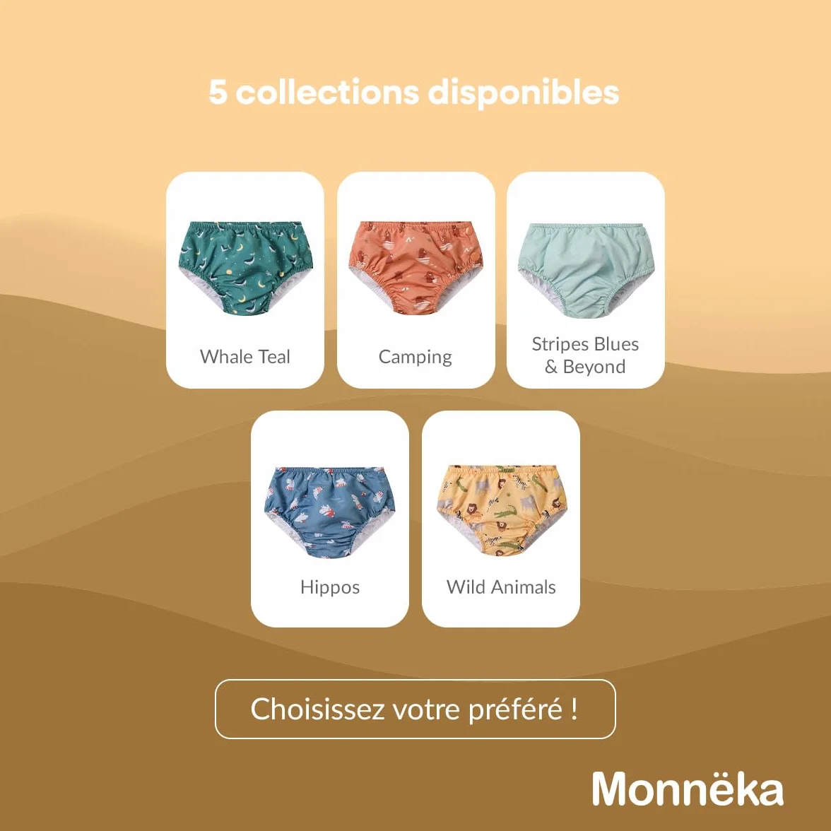 Couche de Bain Réutilisable UPF 50+ Séchage Rapide Motifs Colorés Wild Animals 6-12 Mois