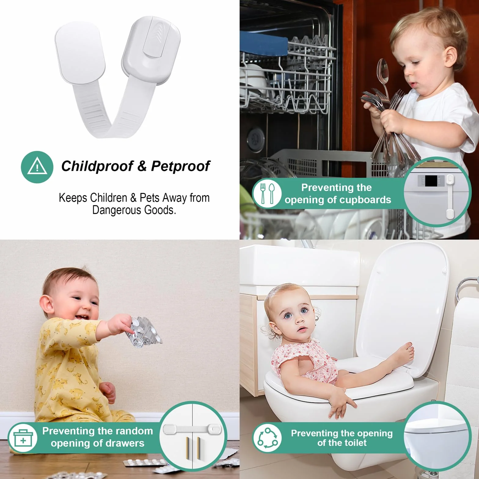 Bloc Porte Securite Bebe 10 Pièces, Bloque Tiroir Placards Loquets et Frigo Securite Placard Enfant Protection Bebe Maison, Adhésif Extra Fort, sans Perçage