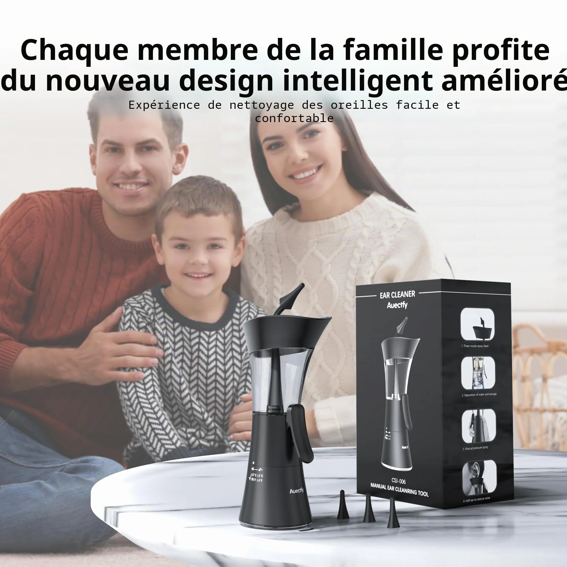 Kit de retrait de cérumen – Outil de nettoyage d'oreille à une main avec embout en silicone souple