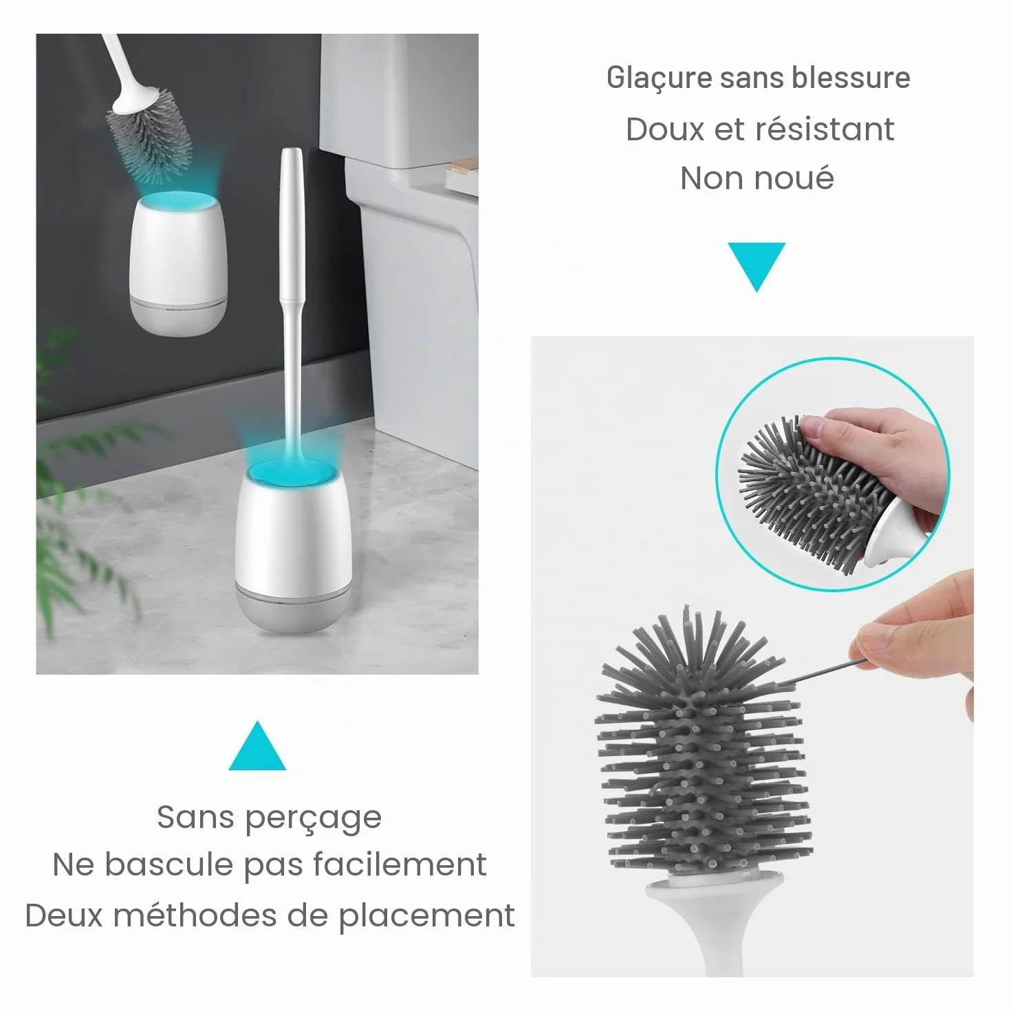 EWEIMA Brosse WC Silicone Antibactérienne Séchage Rapide Manche Long Montage Mural Sol