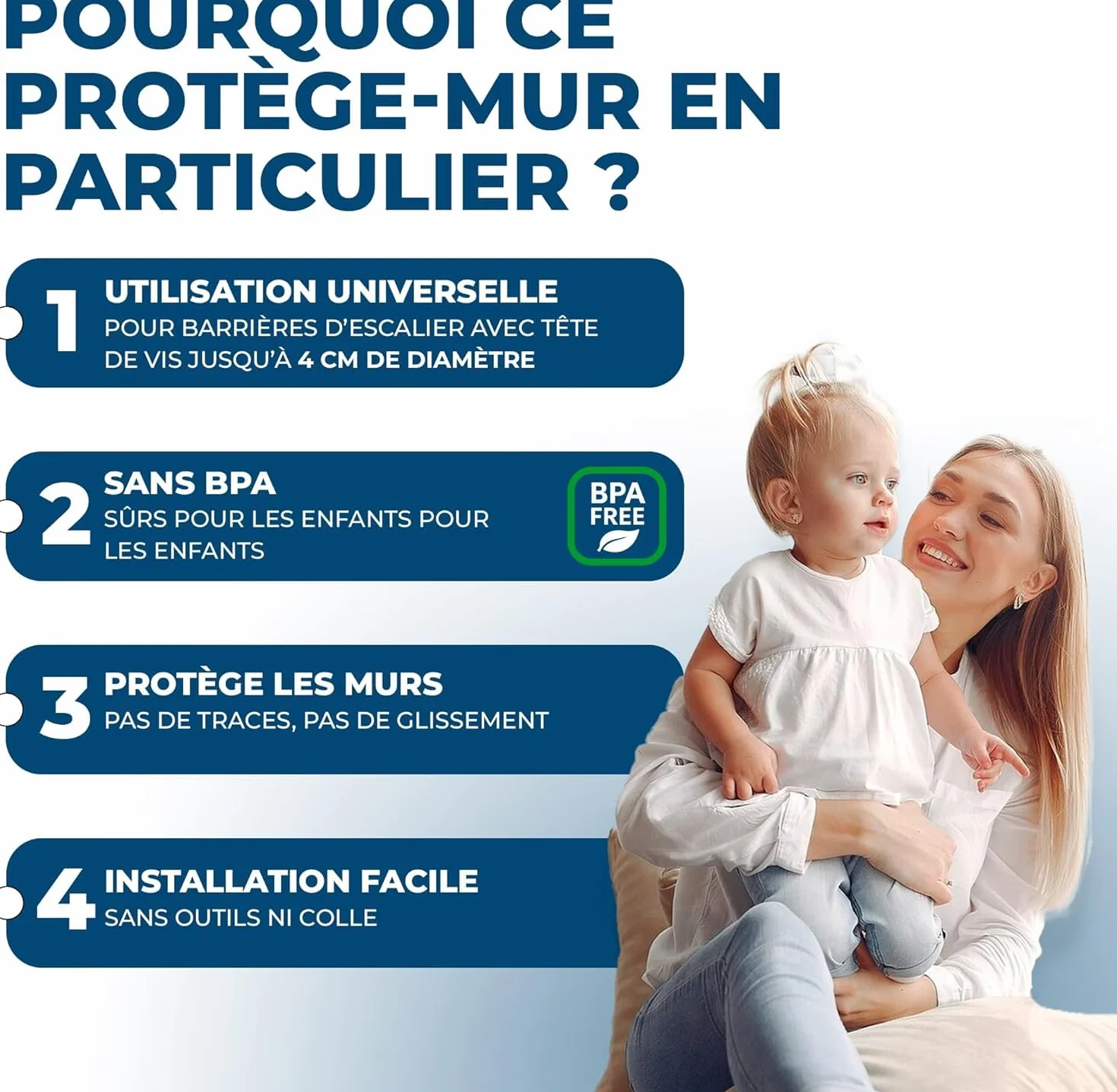 Hoffenbach 4X Patins de Protection Murale Grille Barrière Sécurité Escalier Porte sans Perçage Fixation Pression Bébé Enfants
