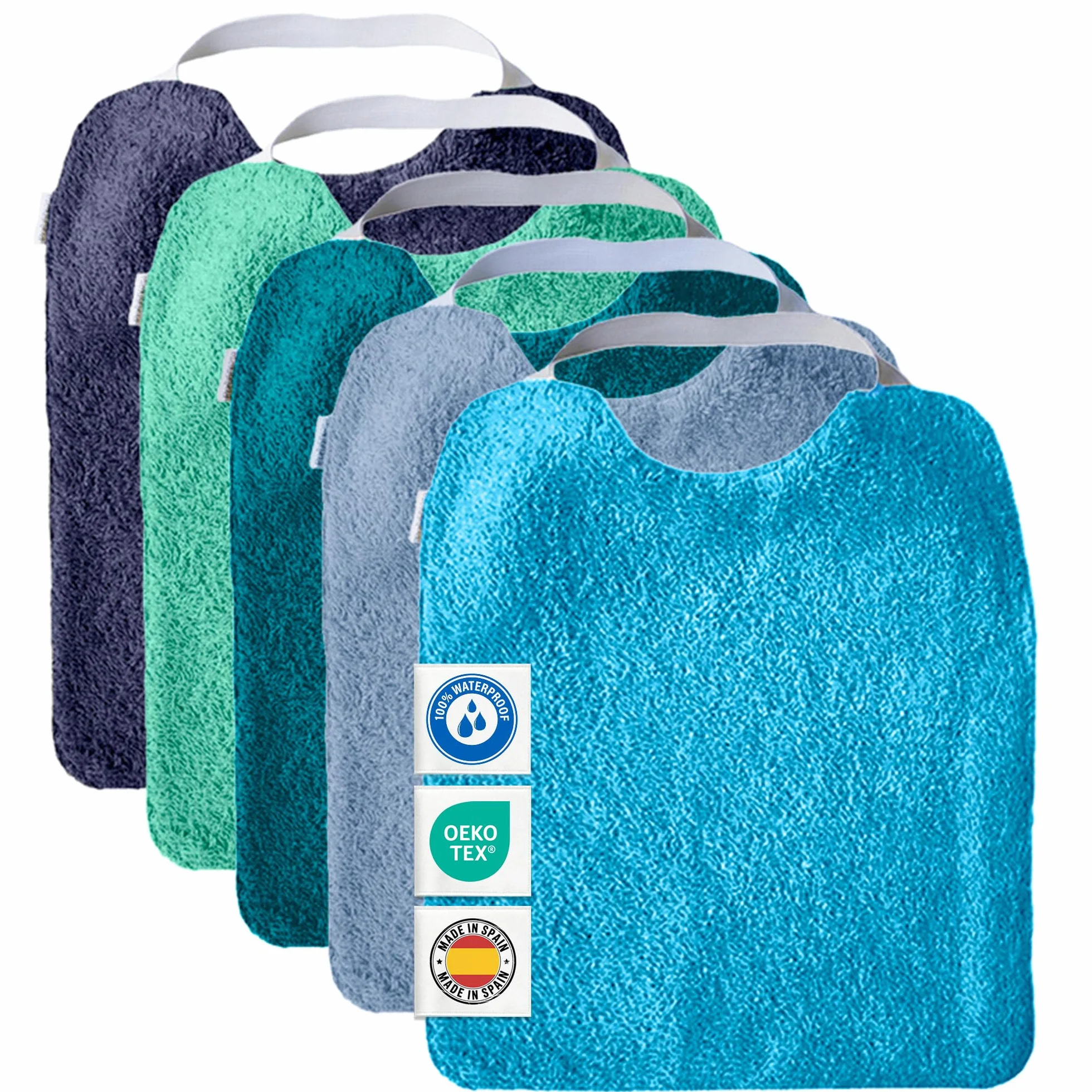 Bavoirs Bébé Imperméables Réutilisables Coton Premium Lot de 5 avec Élastique au Cou Fabriqué en Espagne