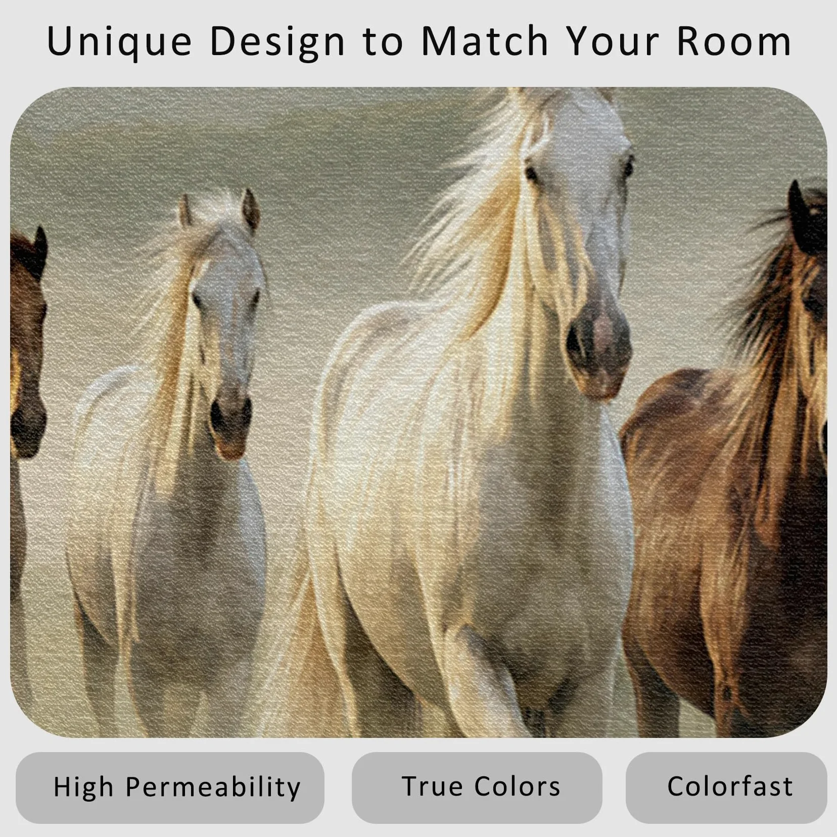 Générique Tapis Cheval, Tapis Salon Motif Chevaux au Galop 140x200 cm, Pile Courte, Antidérapant, pour Carpette Chambre, Descente de Lit, Lavable Interieur, Decoration Maison A(459)