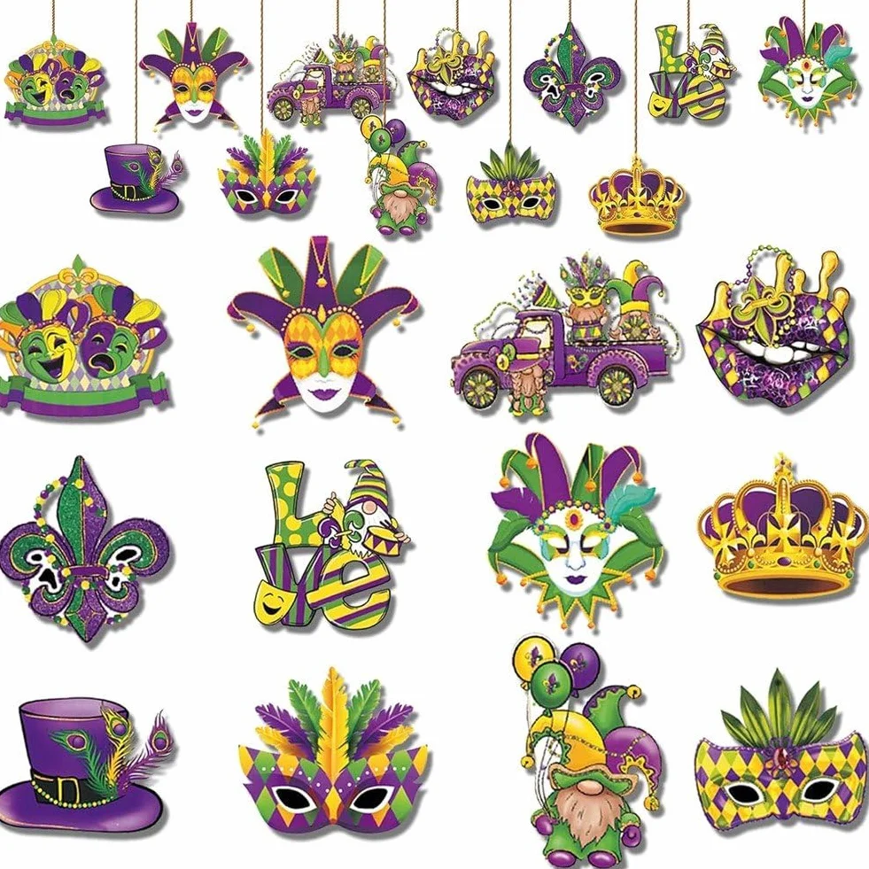 Mardi Gras Suspendus 36 Pièces Etiquettes Artisanales Carnaval Ornement Fête