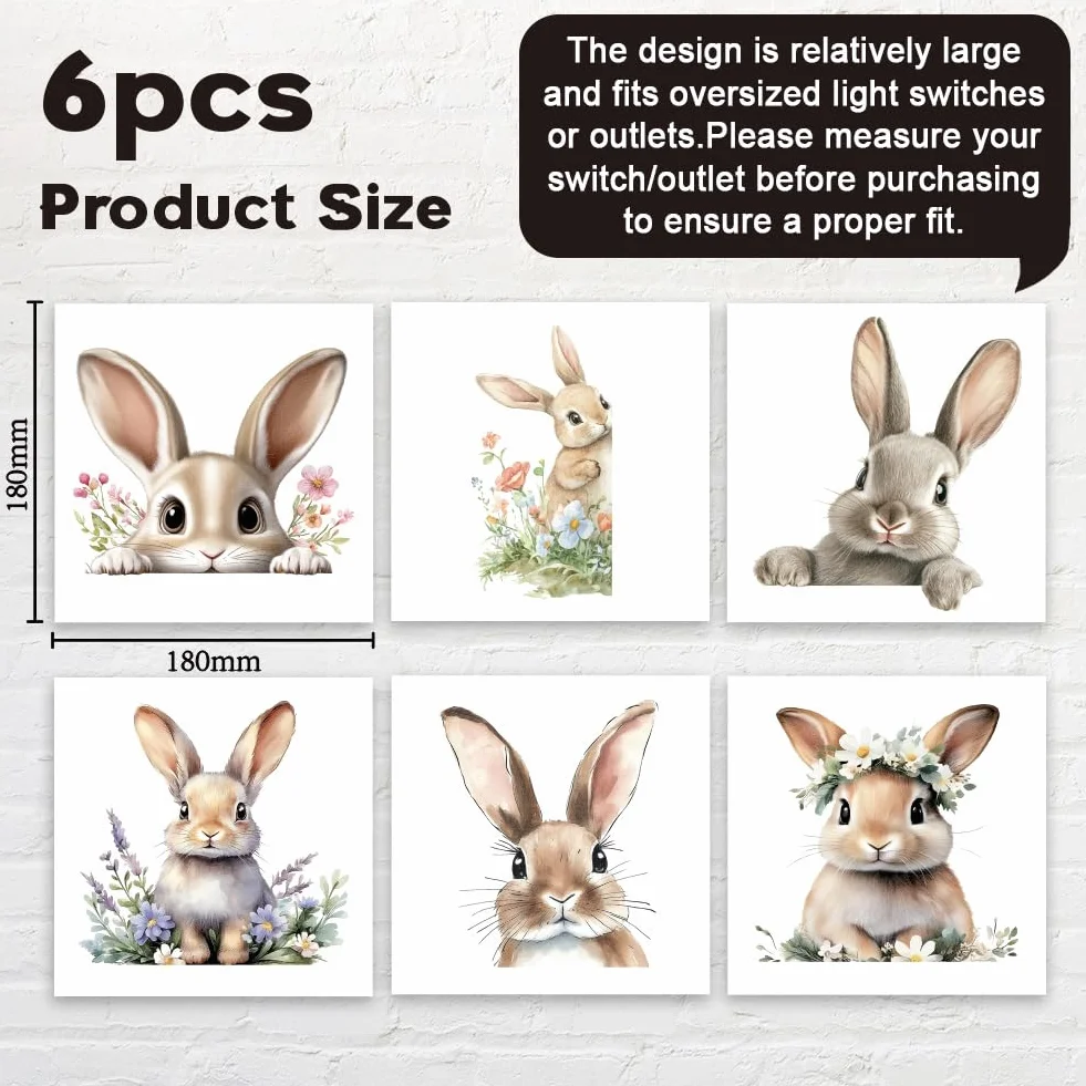 AHANDMAKER Autocollants Muraux pour Interrupteur Lot de 6 Motif Lapin de Pâques 17,8 x 17,8 cm