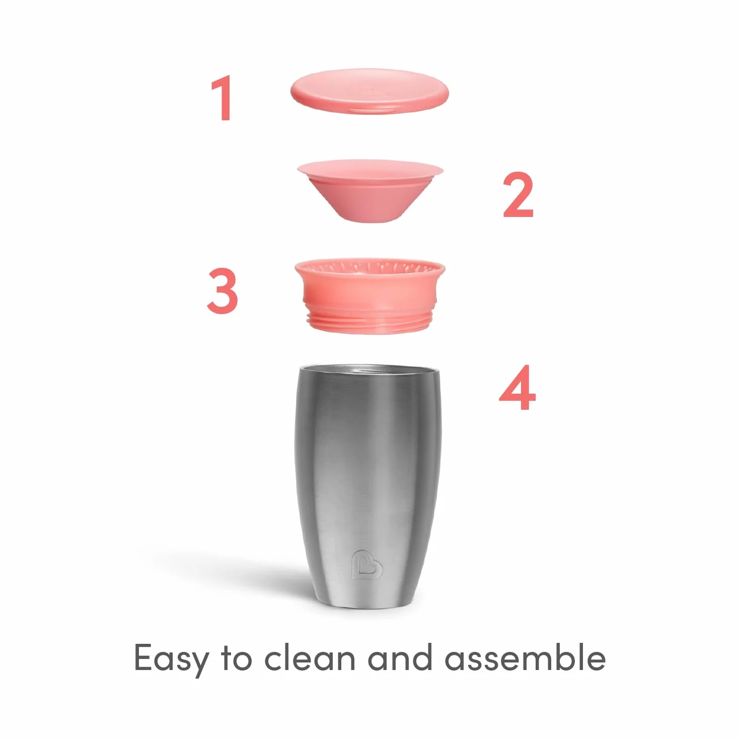 Munchkin Tasse Miracle 360 Acier Inoxydable Sans BPA 10oz 296ml Rose
