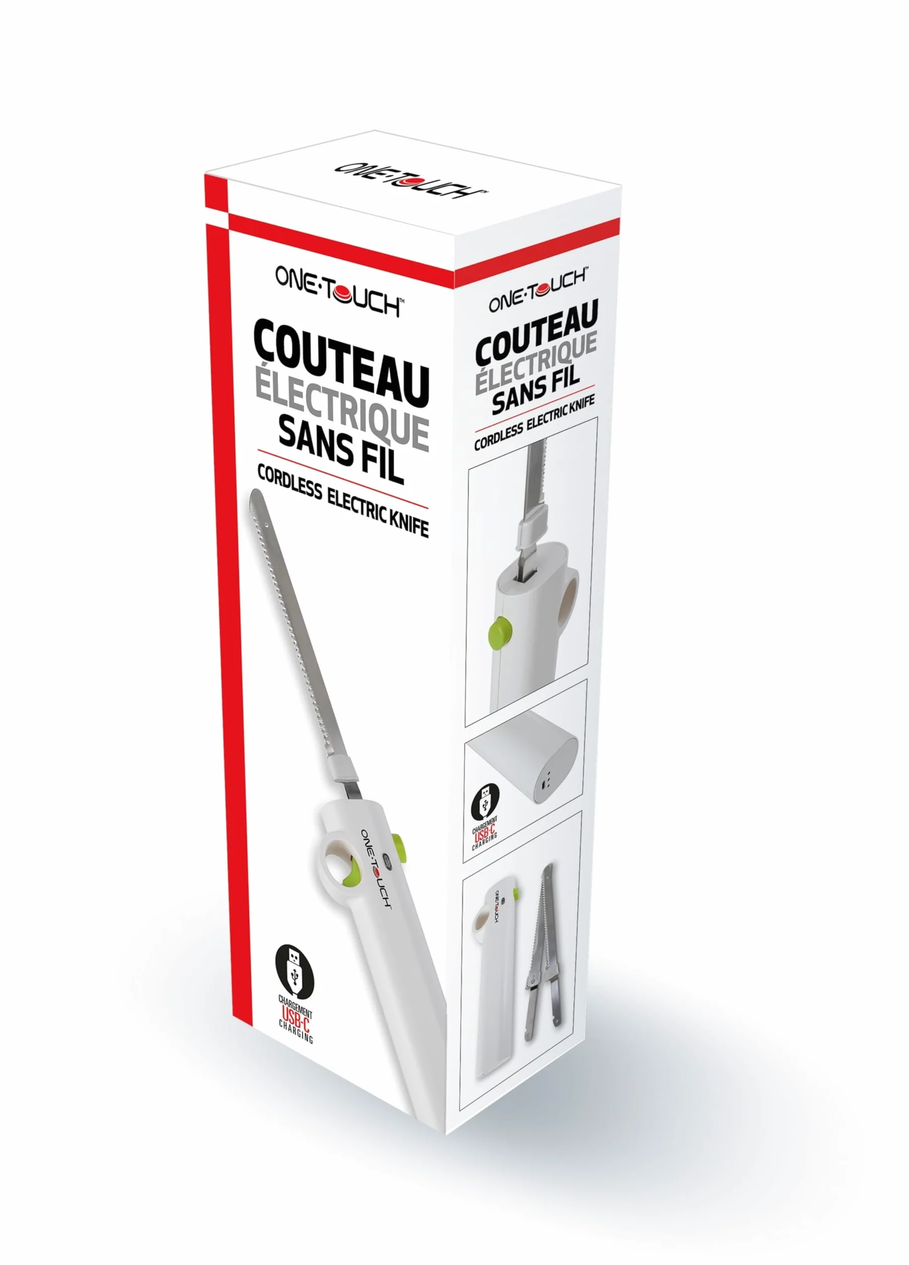 Couteau Électrique Sans fil ONE TOUCH KC157 – Découpe Rôtis, Volaille, Pain – Maniement Facile et Sécurisé