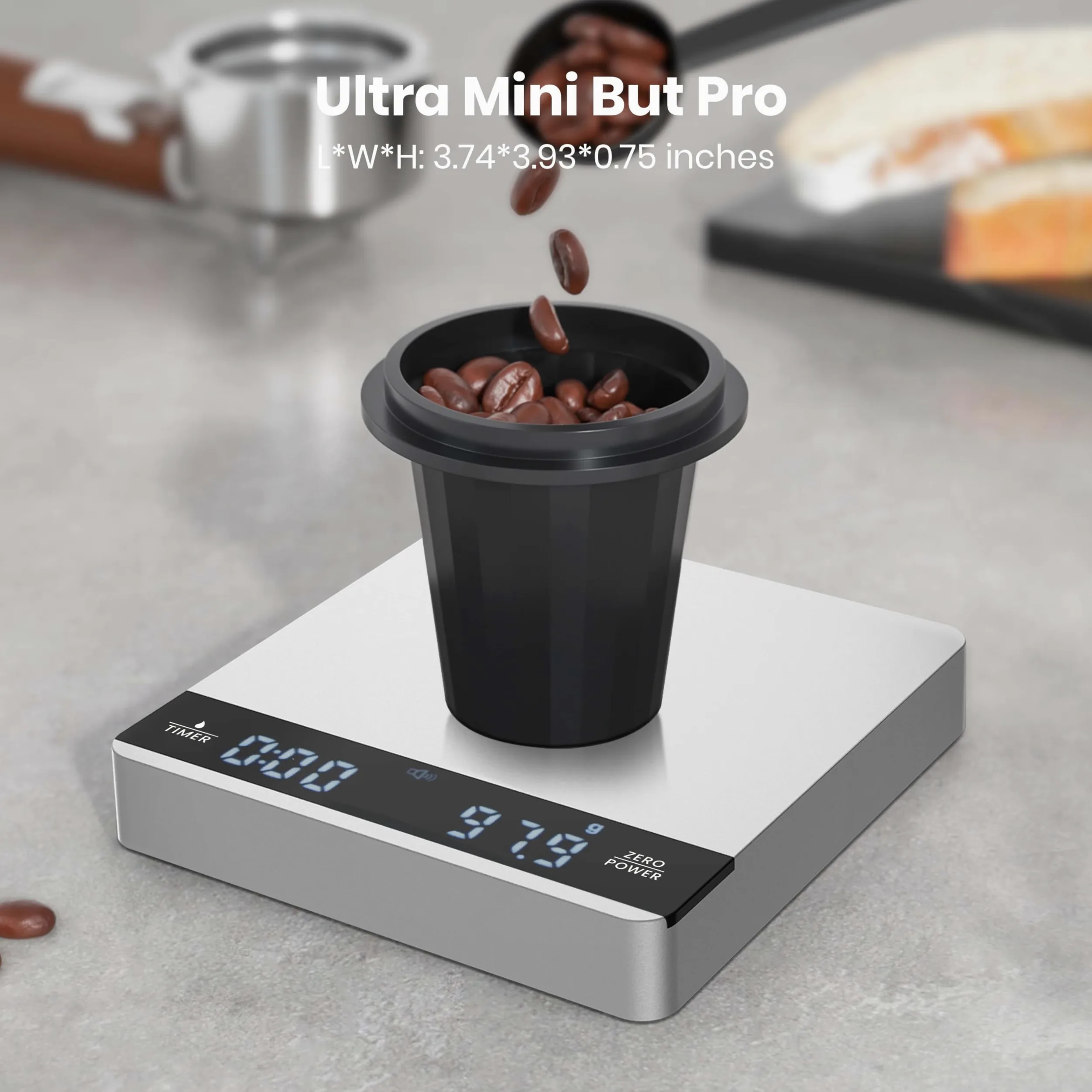 Maestri House Mini balance à café avec minuterie, rechargeable, 2 kg/0,1 g, balance de précision pour expresso et pour-over, balance de cuisine numérique portable avec chronométrage automatique
