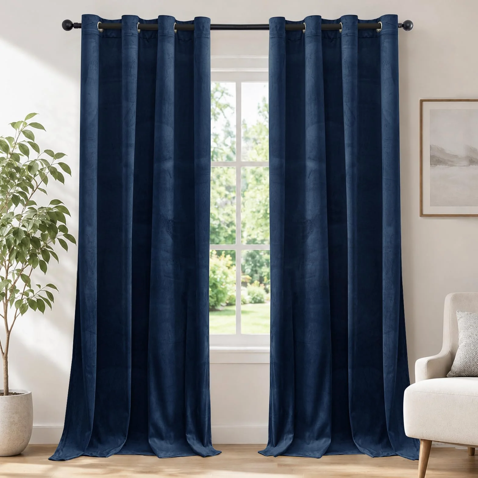 Ystyle Rideau Occultant Velours Lot De 2, 140x300cm, Bleu Foncé | Rideaux Salon Rideau Thermique Isolant Anti Chaud Intérieurs, Rideau Phonique Anti Bruit, Moderne Chambre Maison Dressing