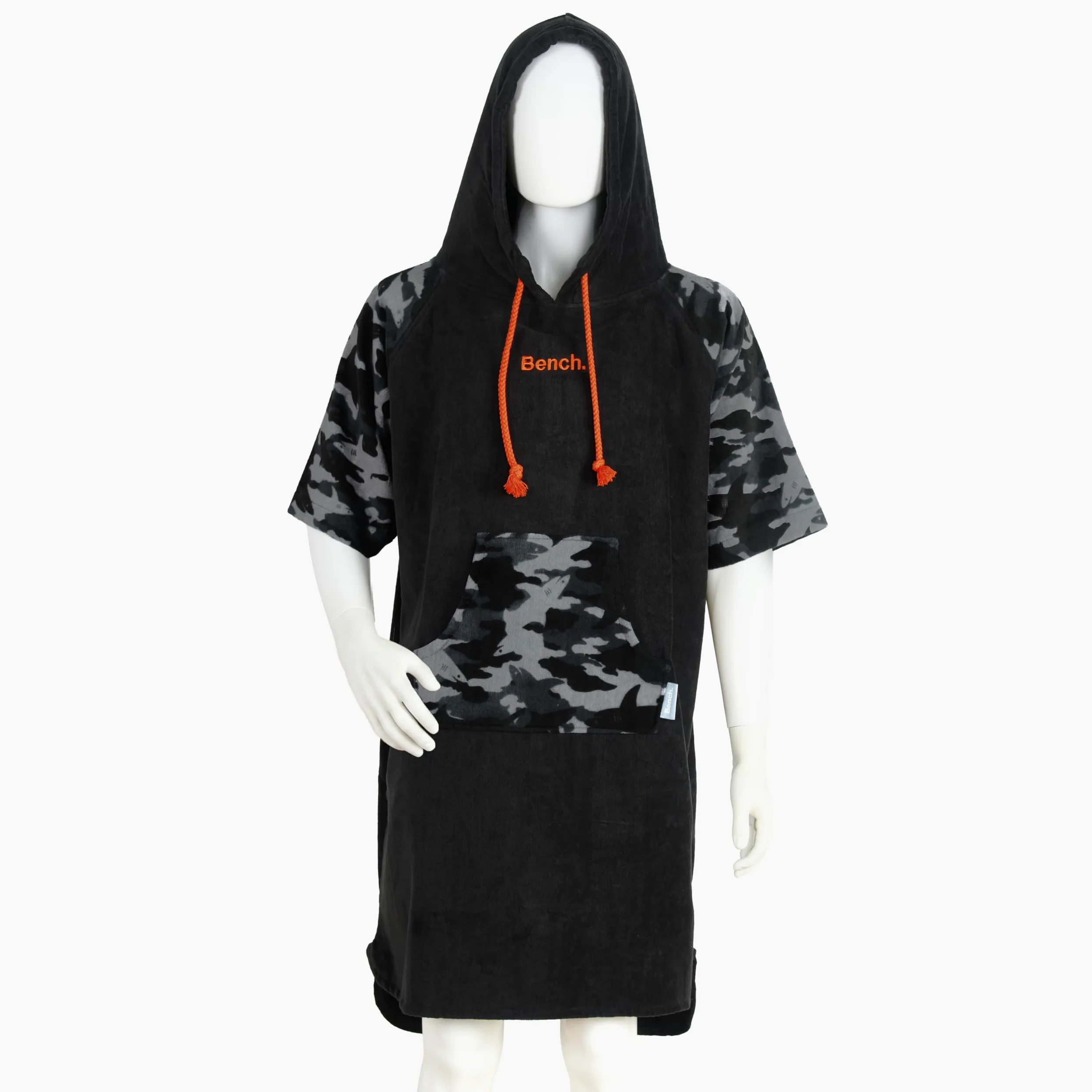Bench Poncho de Surf Camouflage, Peignoir de Change & Serviette de Plage à Capuche, Coton Premium Ultra Absorbant 335g/m², Unisexe (Hommes & Femmes) pour Sports Nautiques, Taille S-M, Noir