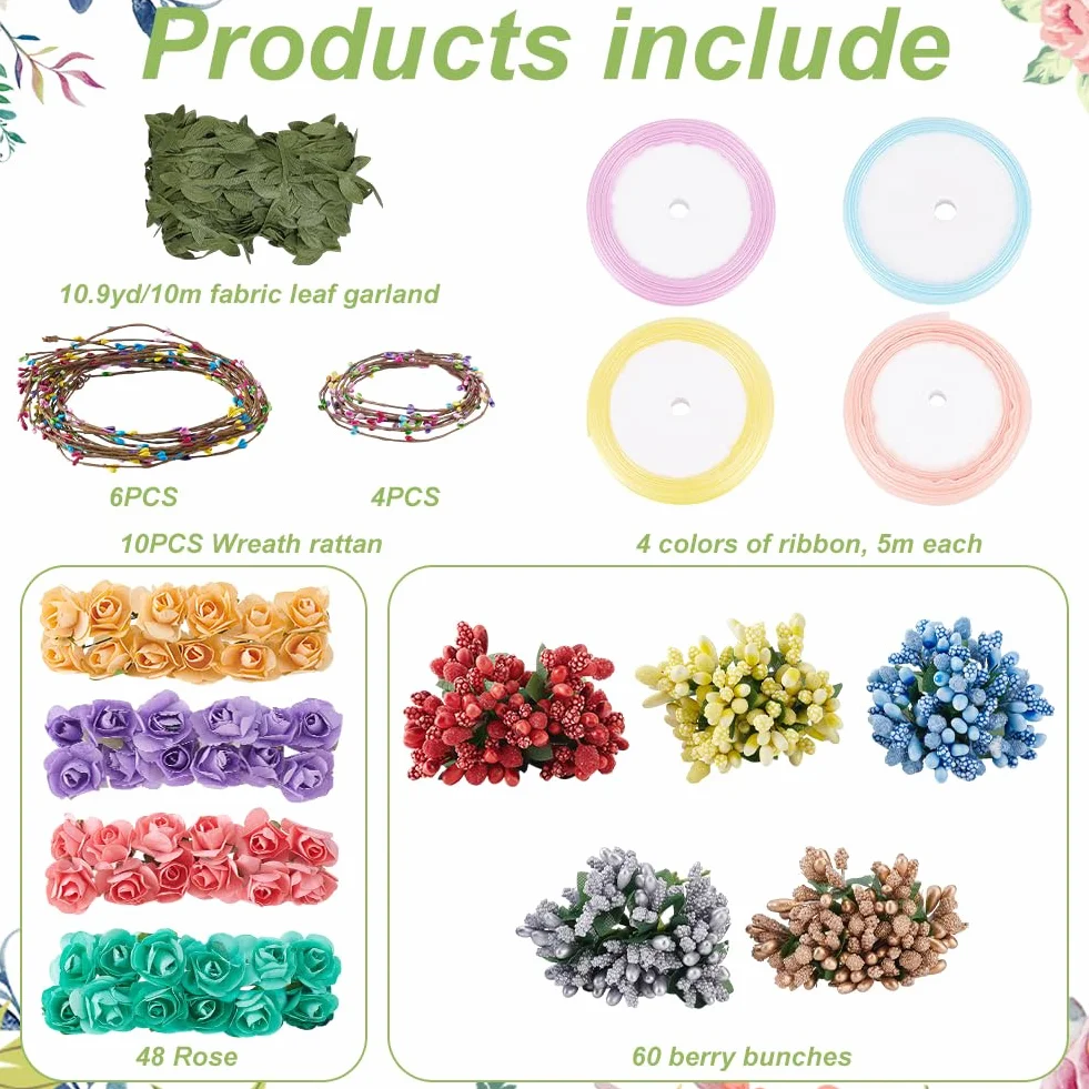 INFUNLY Lot de 12 couronnes de fleurs à faire soi-même pour bricoler bandeaux et bracelets