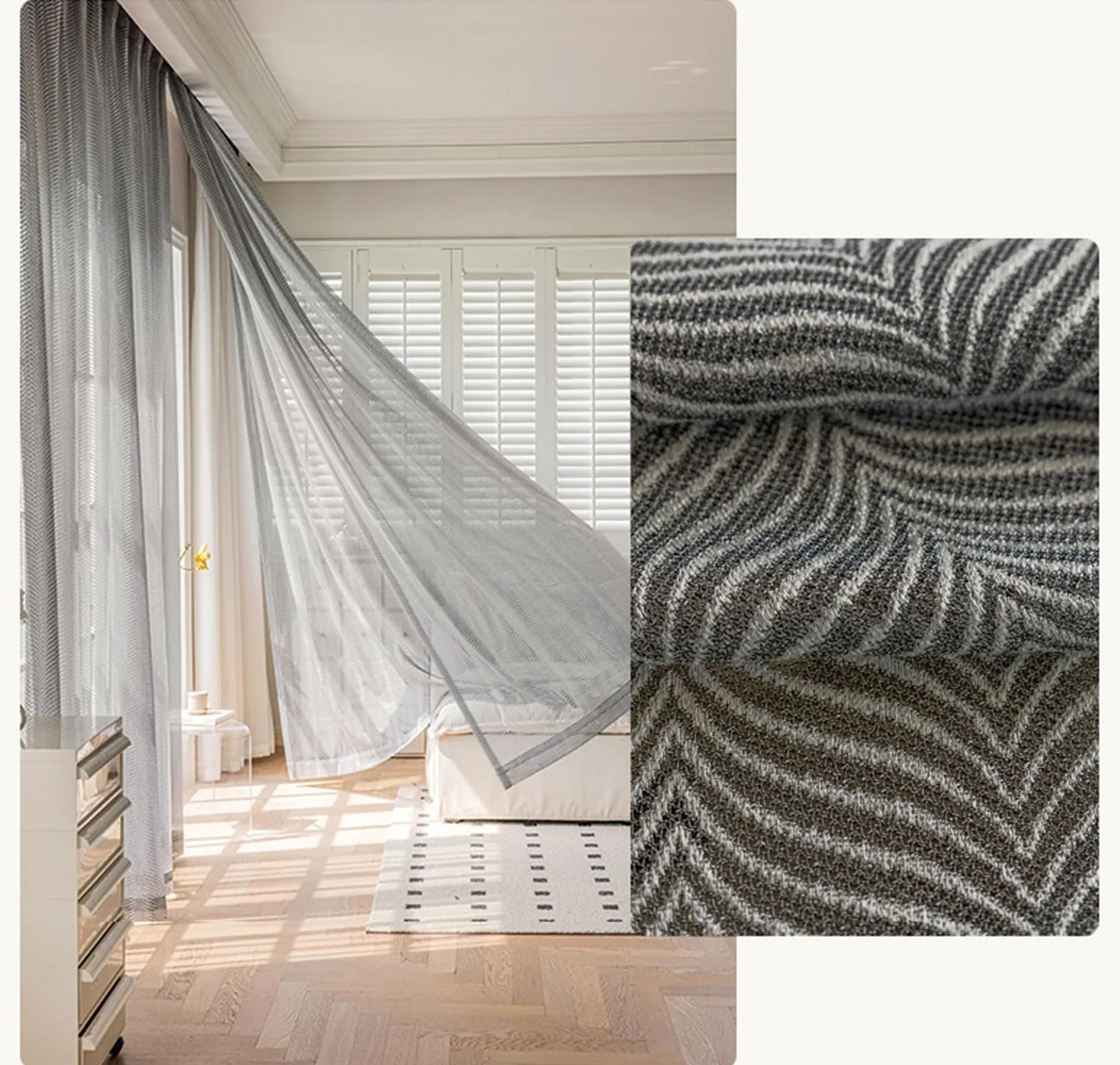 Rideaux Voilage 86x183, Rideau Fenêtres Salon Polyester Fil Noir Texturé à Chevrons, Oeillet, Lot de 2