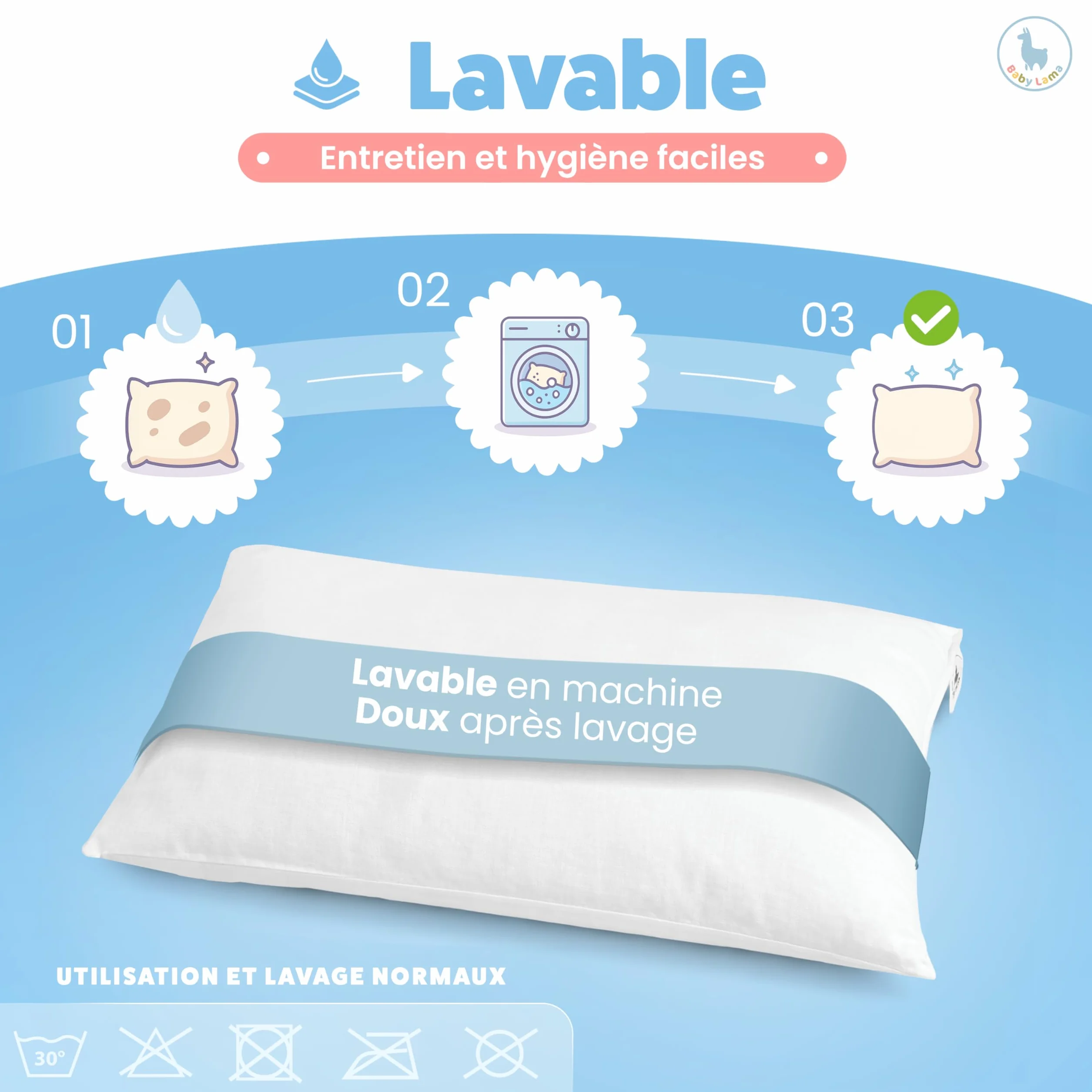 Oreiller Enfant 40x60 cm 100% Coton Oeko-Tex Hypoallergénique Anti-Étouffement Lavable Fabriqué en Italie