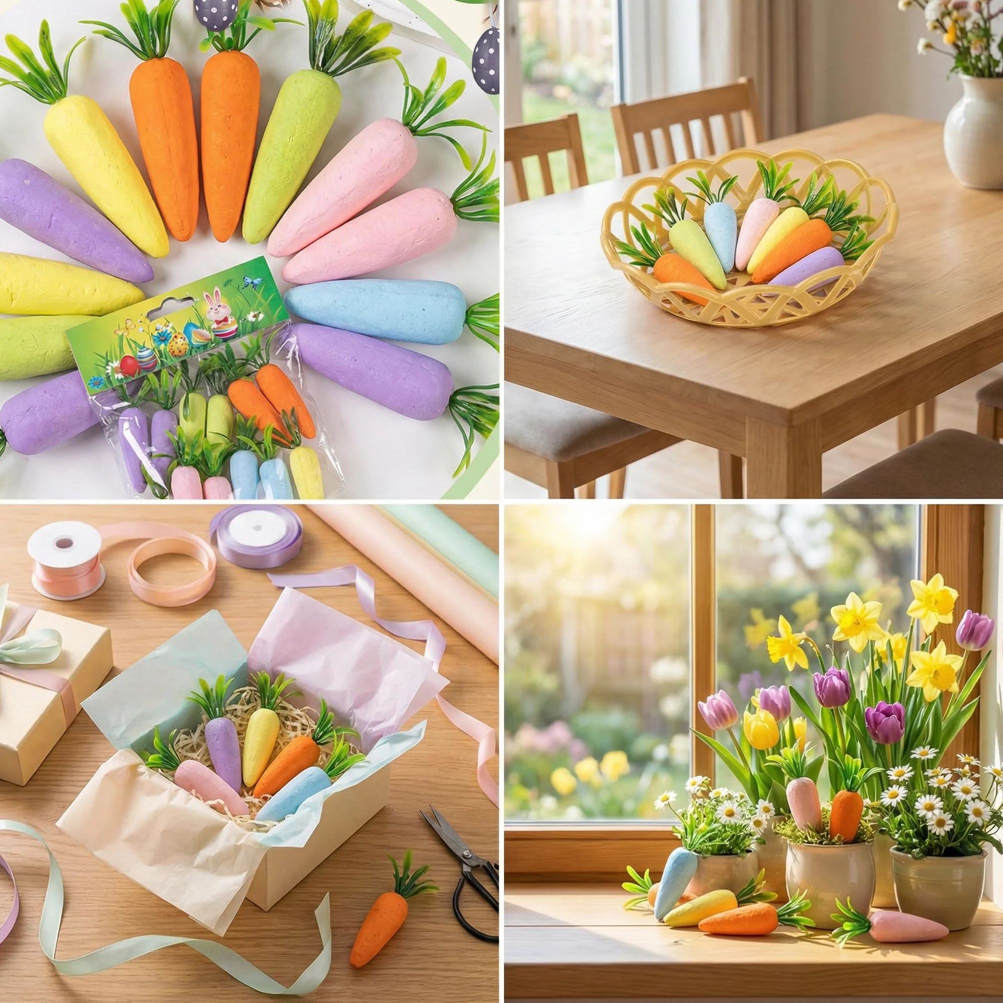 Mini Carottes en Plastique 12 pièces, Décorations de Pâques Simulation Carottes Mousse