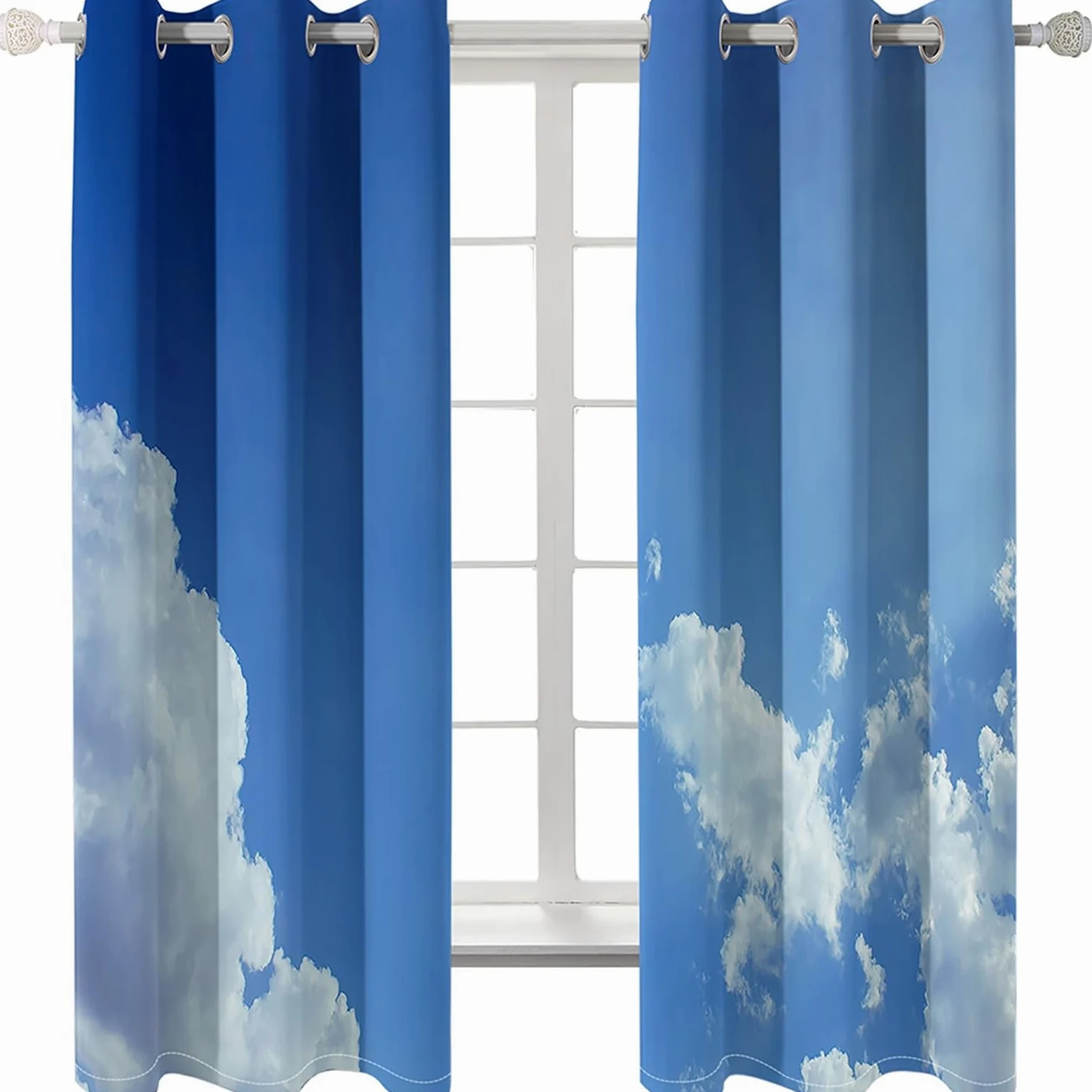 1 Paire Rideau Occultant Fenetre, Rideaux Opaque Occultant à Oeillets Paysage de Ciel et de Nuages Rideau de Fenêtre pour Chambre Salon Intérieurs, 86x214 CM(LxH), Bleu
