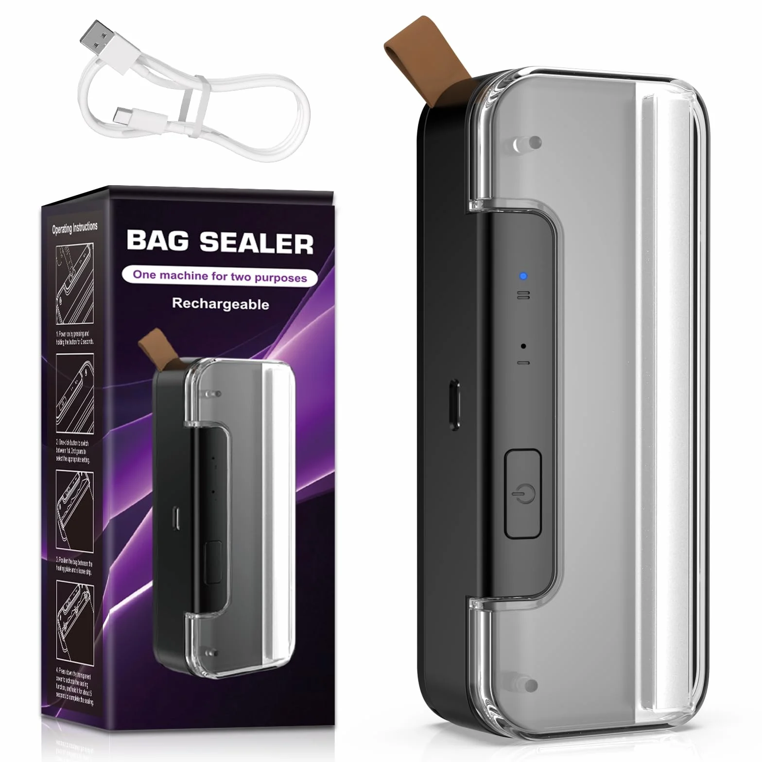 Mini Scelleuse Thermique Soudeuse Sac Plastique 2-en-1 Rechargeable USB Noir