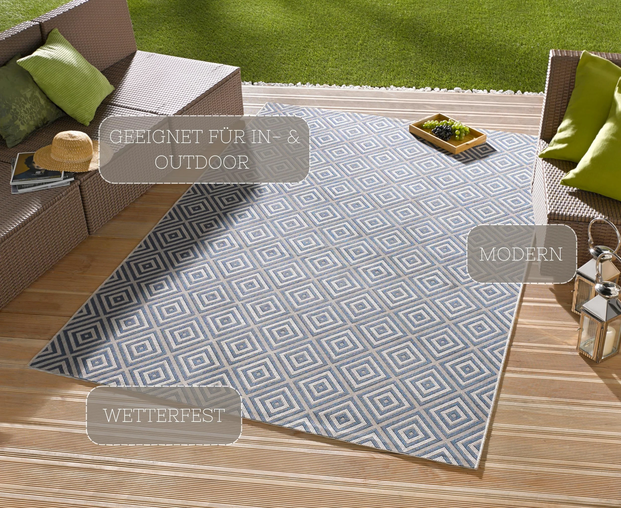 NORTHRUGS Tapis pour l'intérieur et l'extérieur - 140 x 200 cm - Résistant aux intempéries - Moderne - Motif géométrique à carreaux - Pour balcon, terrasse, jardin, jardin d'hiver, salon - Imperméable