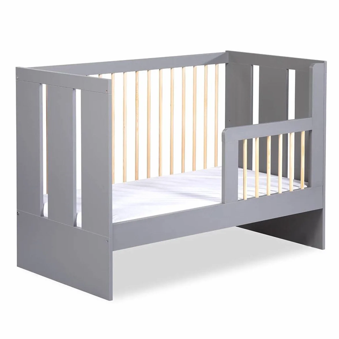 Mon Mobilier Design Pauline Ensemble Commode à Langer + lit bébé Gris/Bois 120x60 cm