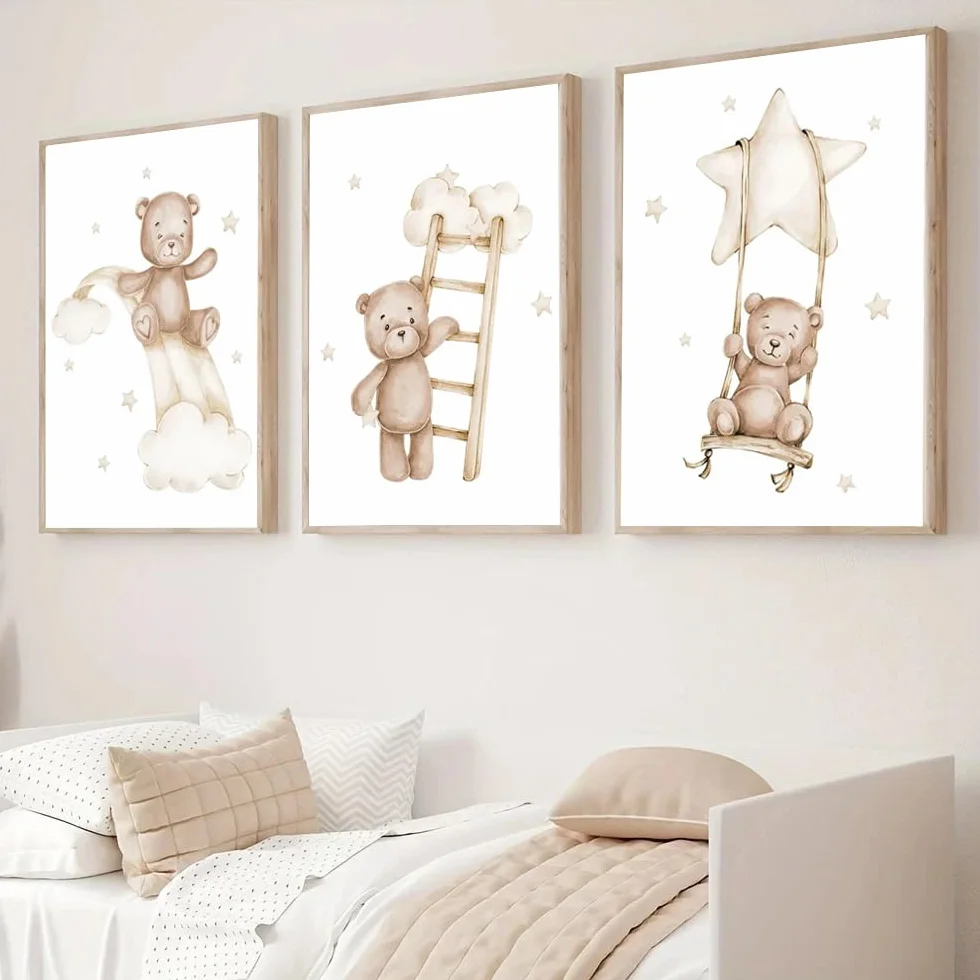 BeiYiHo Poster Ours Tableau Decoration Murale Chambre Bebe 30x40 SANS CADRE