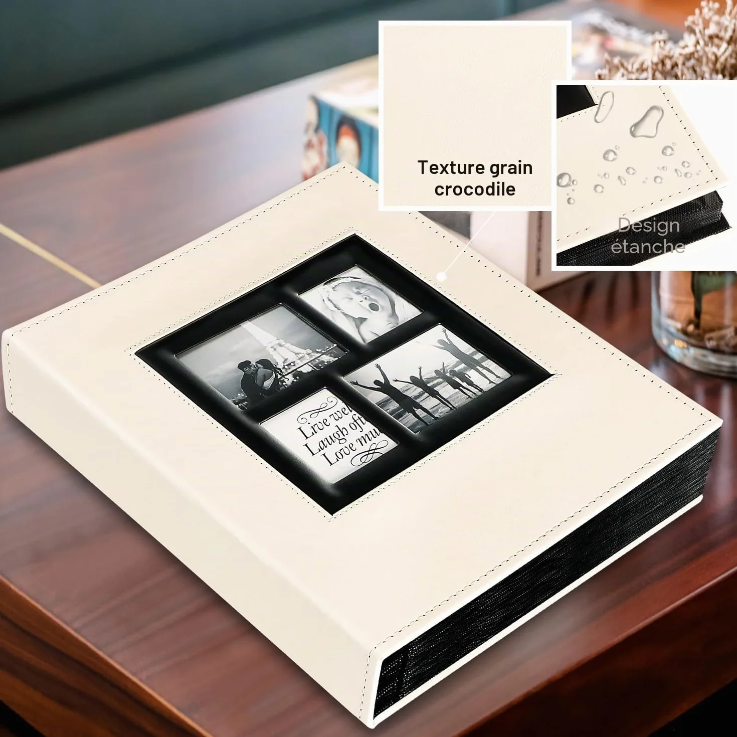 Grand Geant Album Photo 10x15 1000 Pochette Cuir Tissu Horizontal Vertical Beige