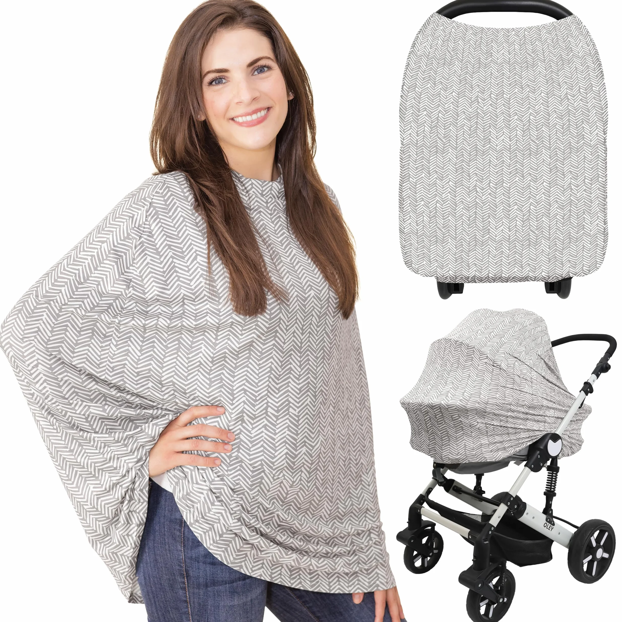 KeaBabies Housse d'allaitement multifonctionnelle douce respirante pour déplacements, couverture de siège auto et poussette bébé (Herringbone)