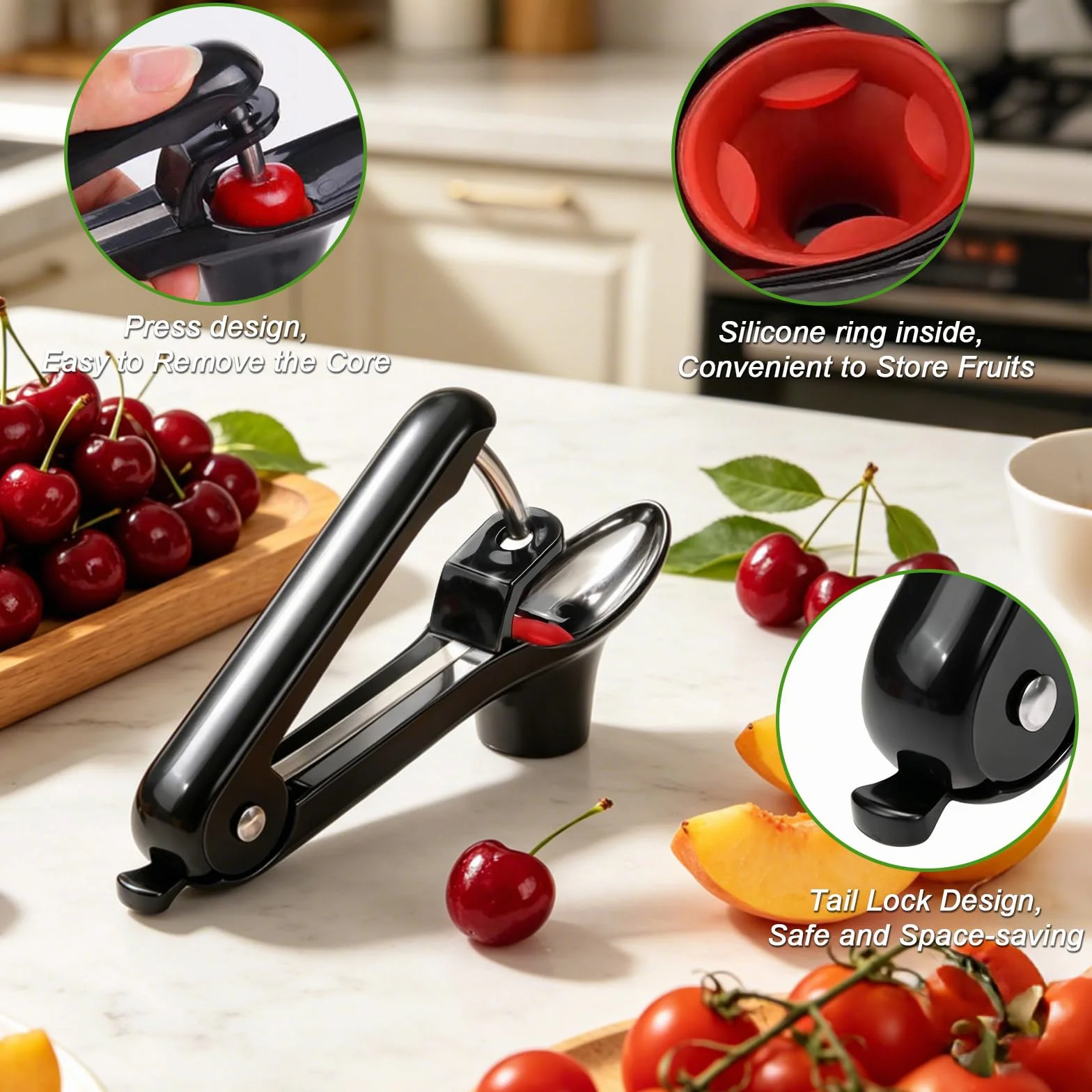 Dénoyauteur de cerises manuel - Dénoyauteur à fruits, prunes et baies - Noir