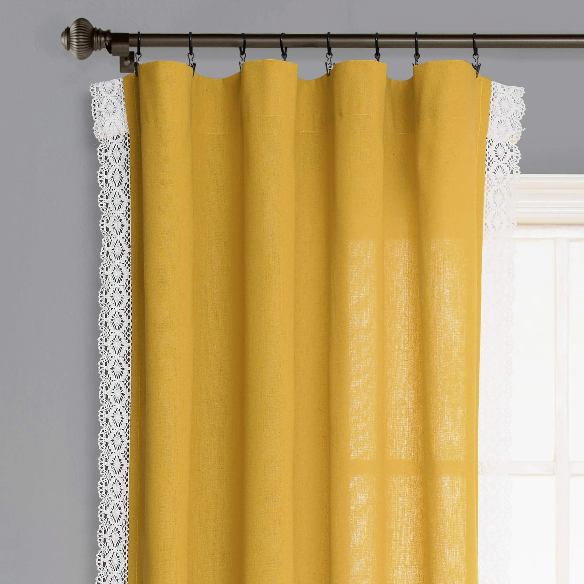 Lush Decor Rosalie Paire de Rideaux de fenêtre Style Rustique pour Salon, Salle à Manger, Chambre à Coucher 213,4 x 137,2 cm Jaune 213,4 x 137,2 cm