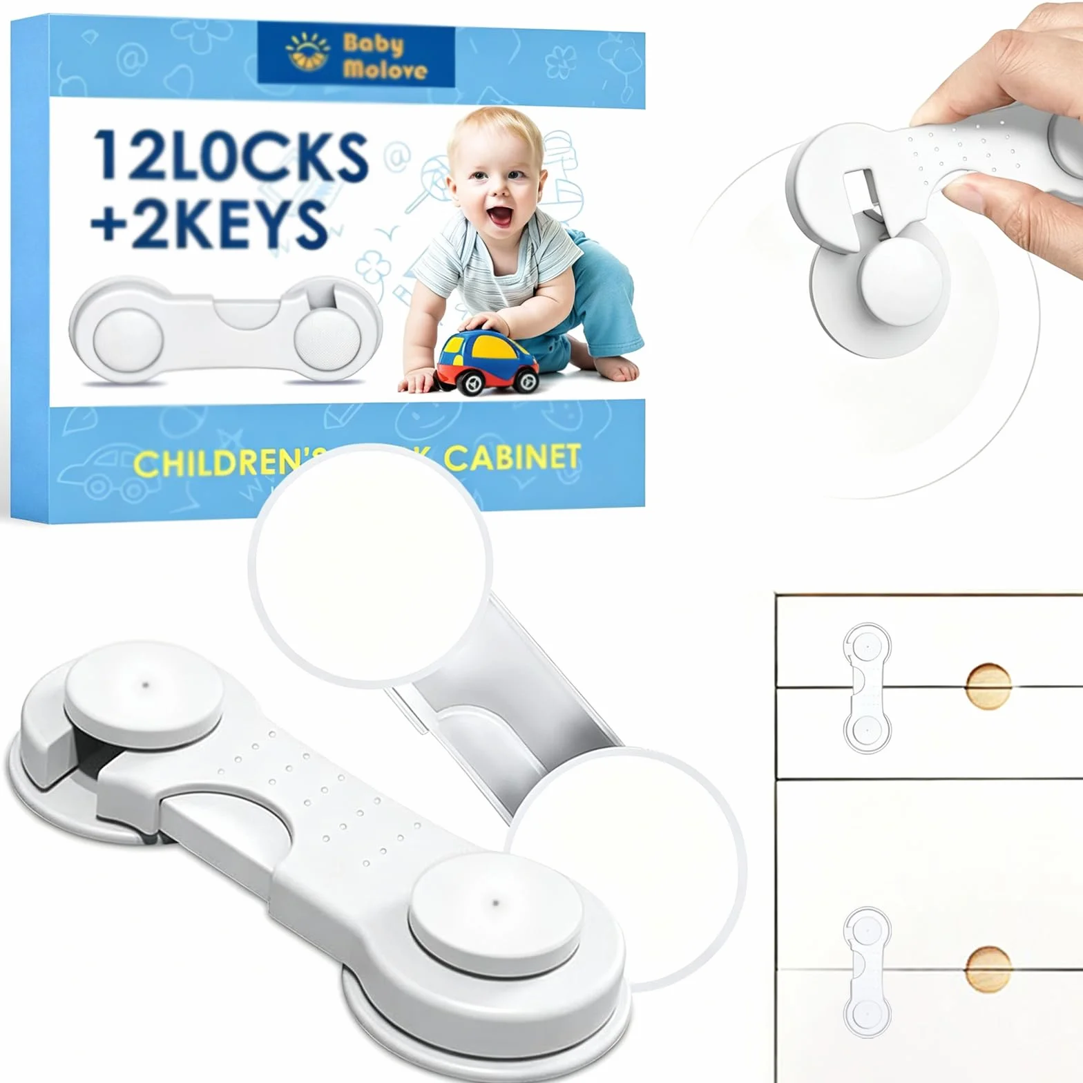 Bloque Porte Bébé 12 Pièces, Sécurité Placard Enfant, Porte Sécurité Bébé pour Meubles, Blanc