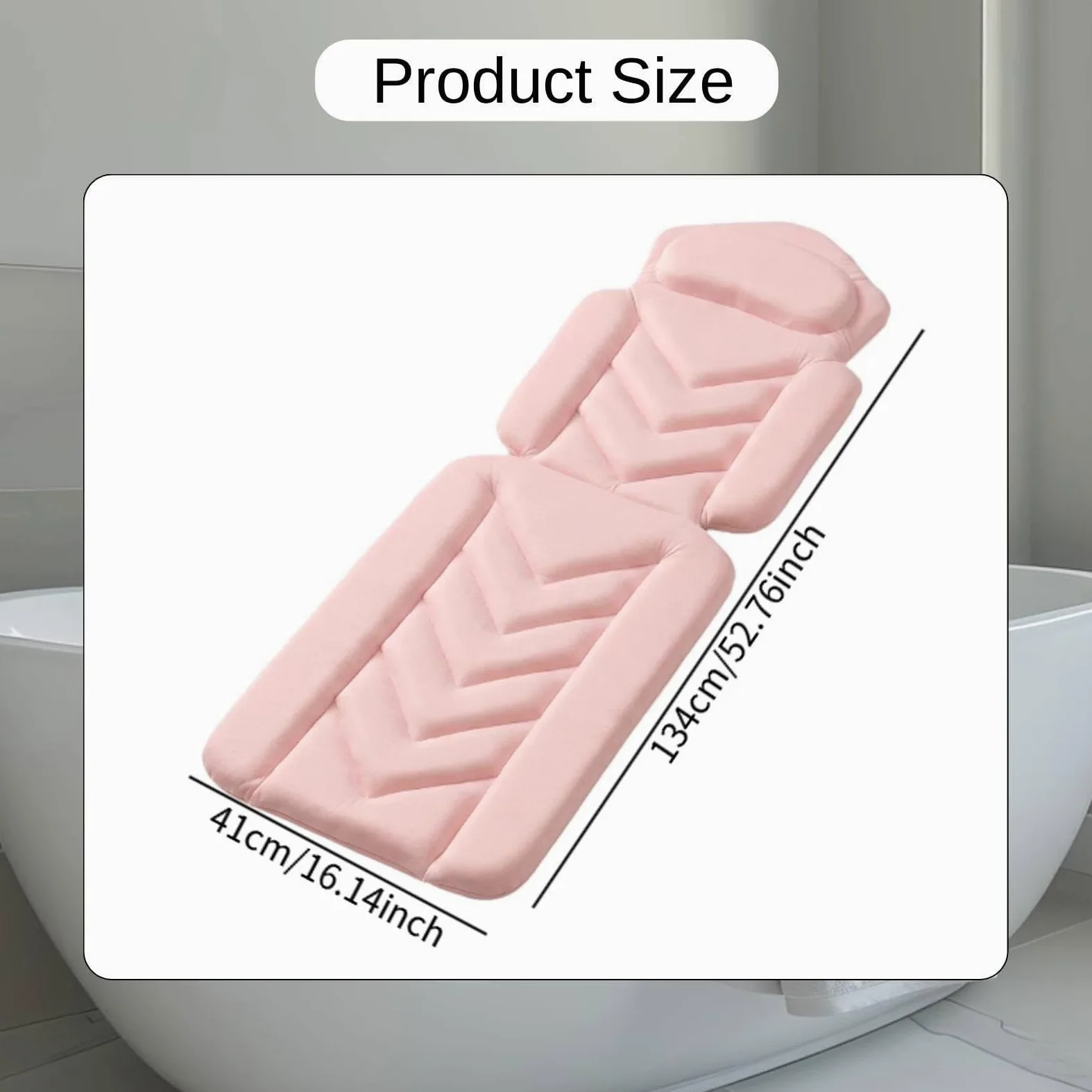 Tapis de Baignoire Antidérapant Adulte Coussin Intégré Respirante Polyester Ventouses Fixation Stable Lavable Confort Accessoires Baignoire, Rose