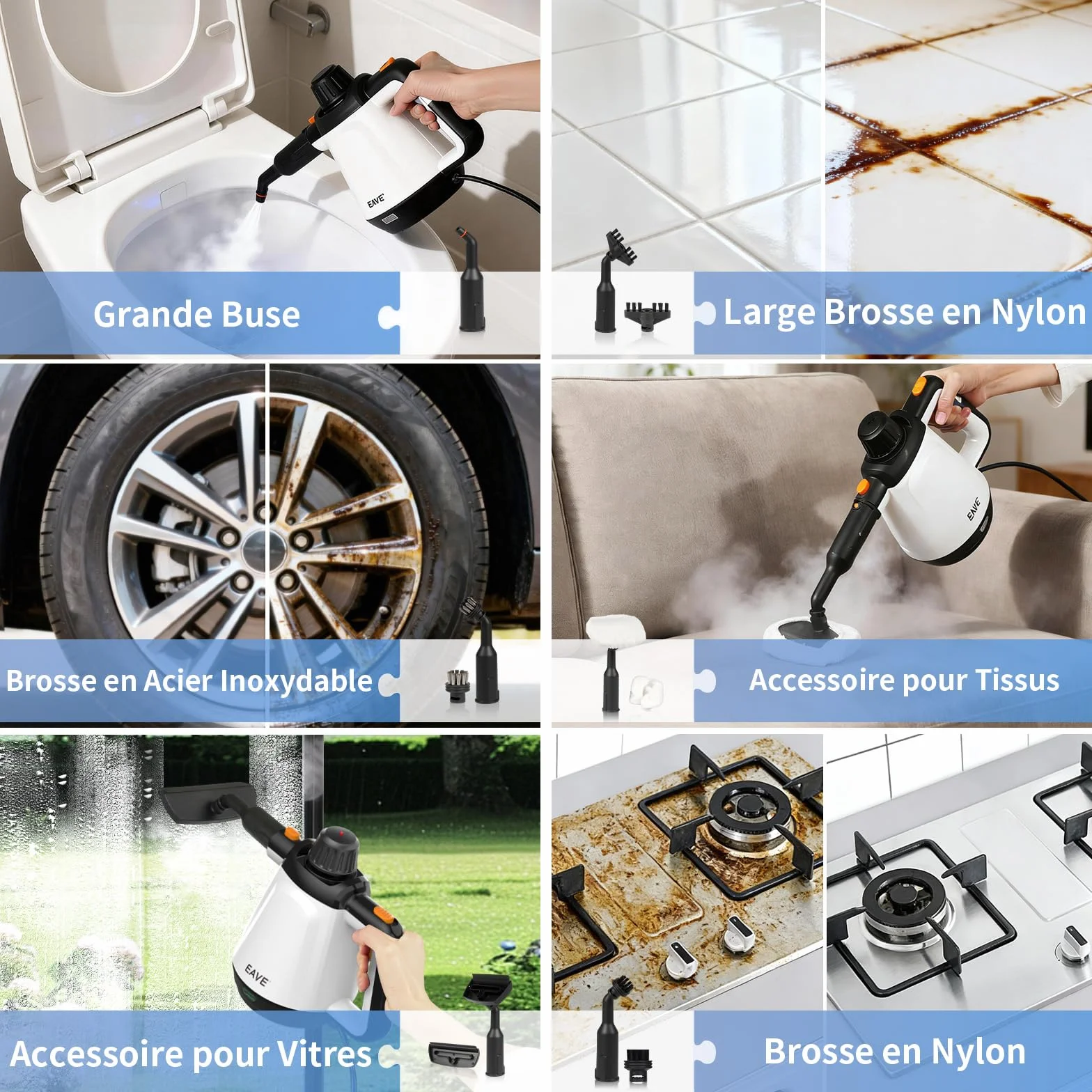 Nettoyeur Vapeur Portable 110℃ Vaporetto 10 Accessoires Câble 5m Blanc