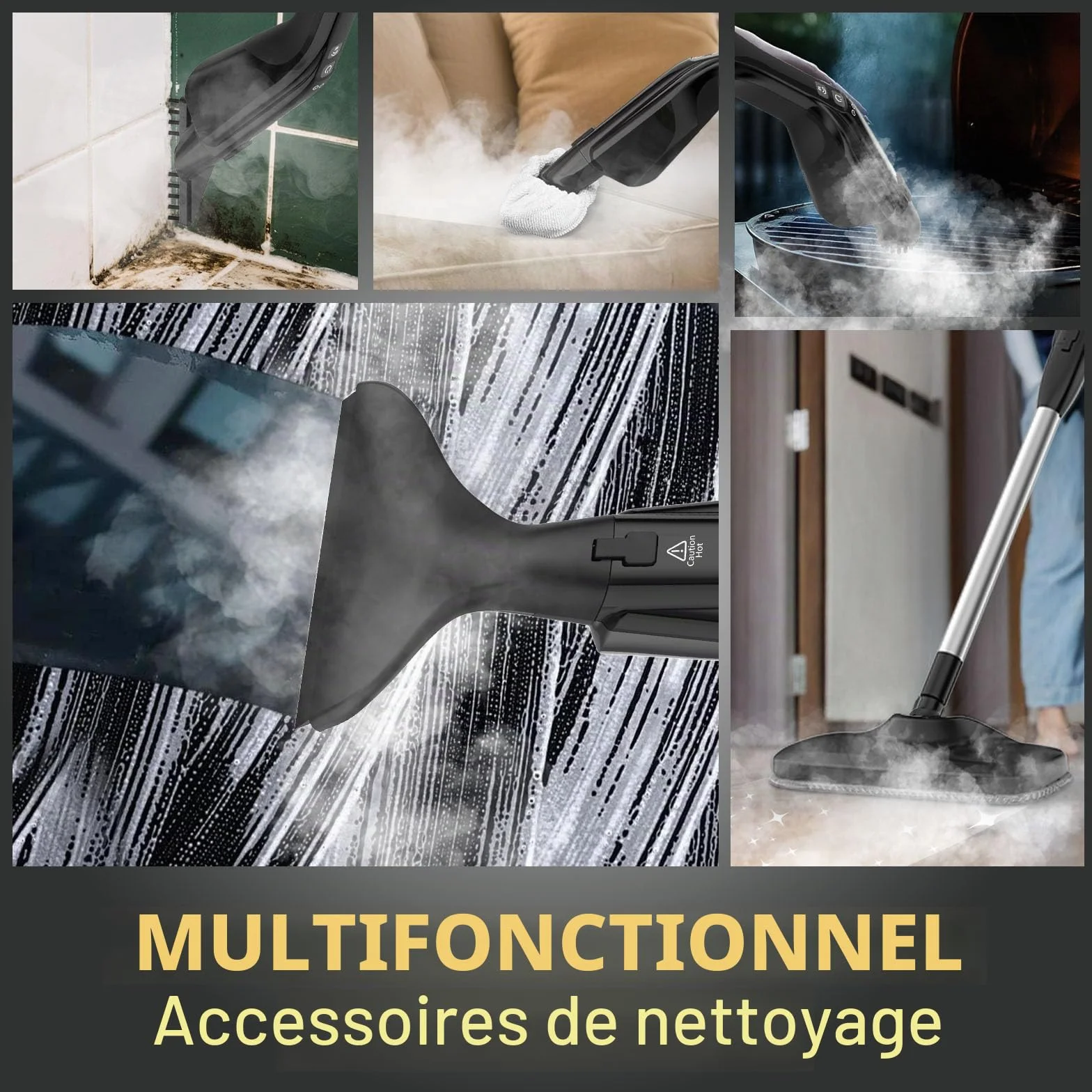 Nettoyeur Vapeur Balai Multifonctions 2-en-1, Chauffe Rapide 30s, 1000W, Réservoir 240ml