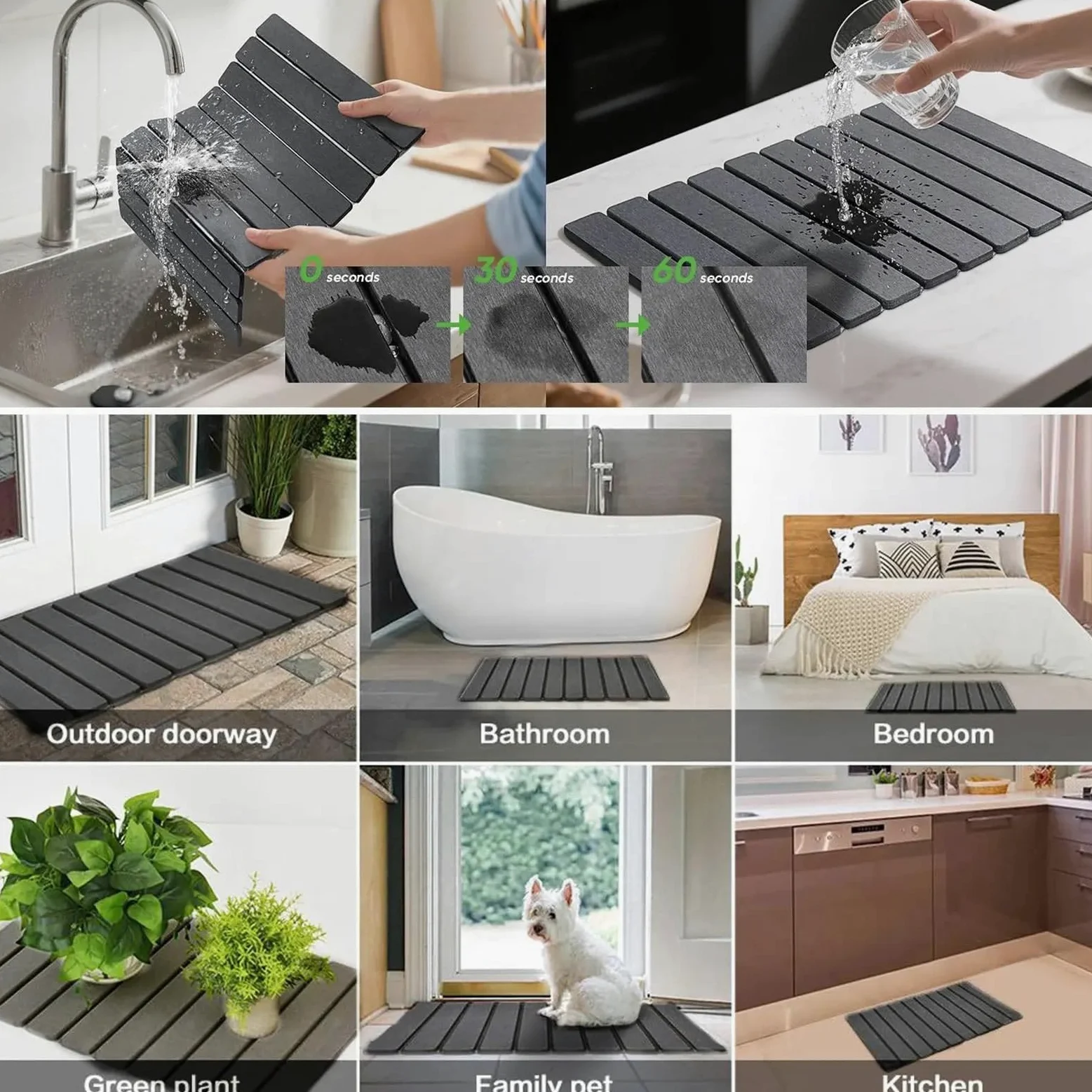 1 Tapis égouttoir à Vaisselle en Pierre absorbante, Pliable et rectangulaire pour Cuisine(White)