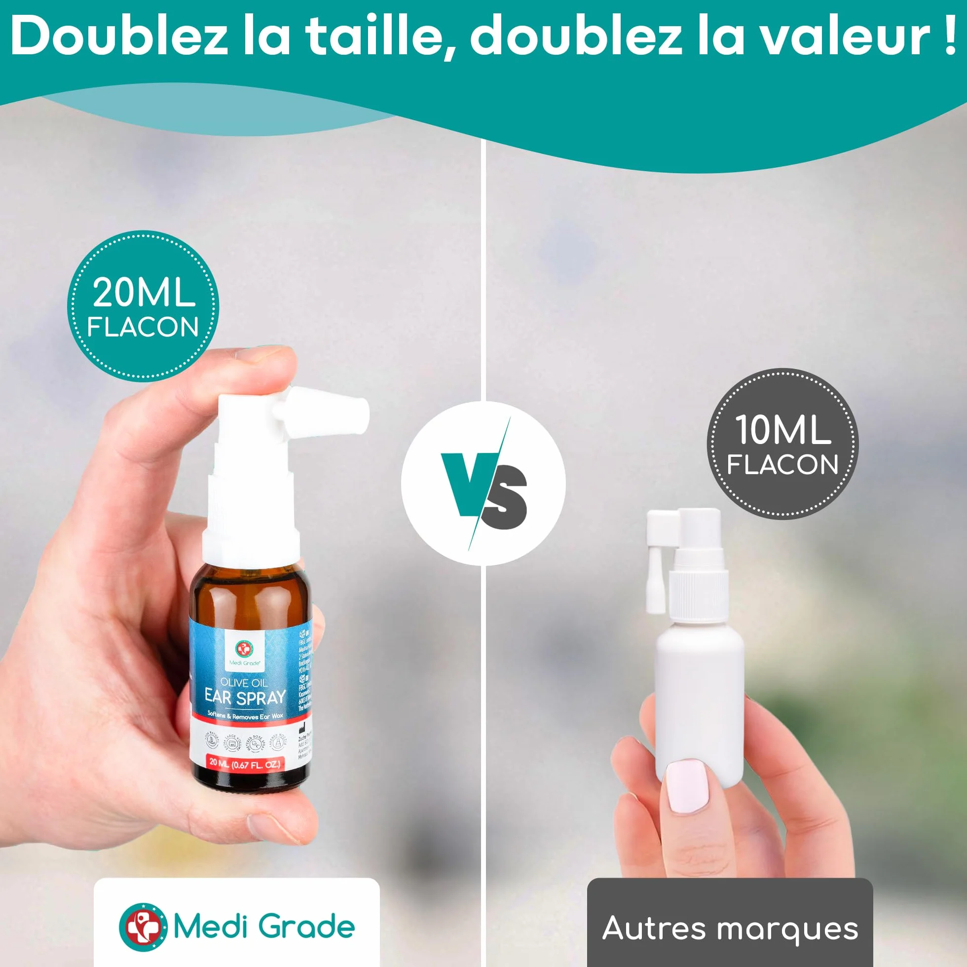 Medi Grade Spray d'Huile d'Olive pour Oreilles Bouchées 20ml – Nettoyant Auriculaire 100% Naturel