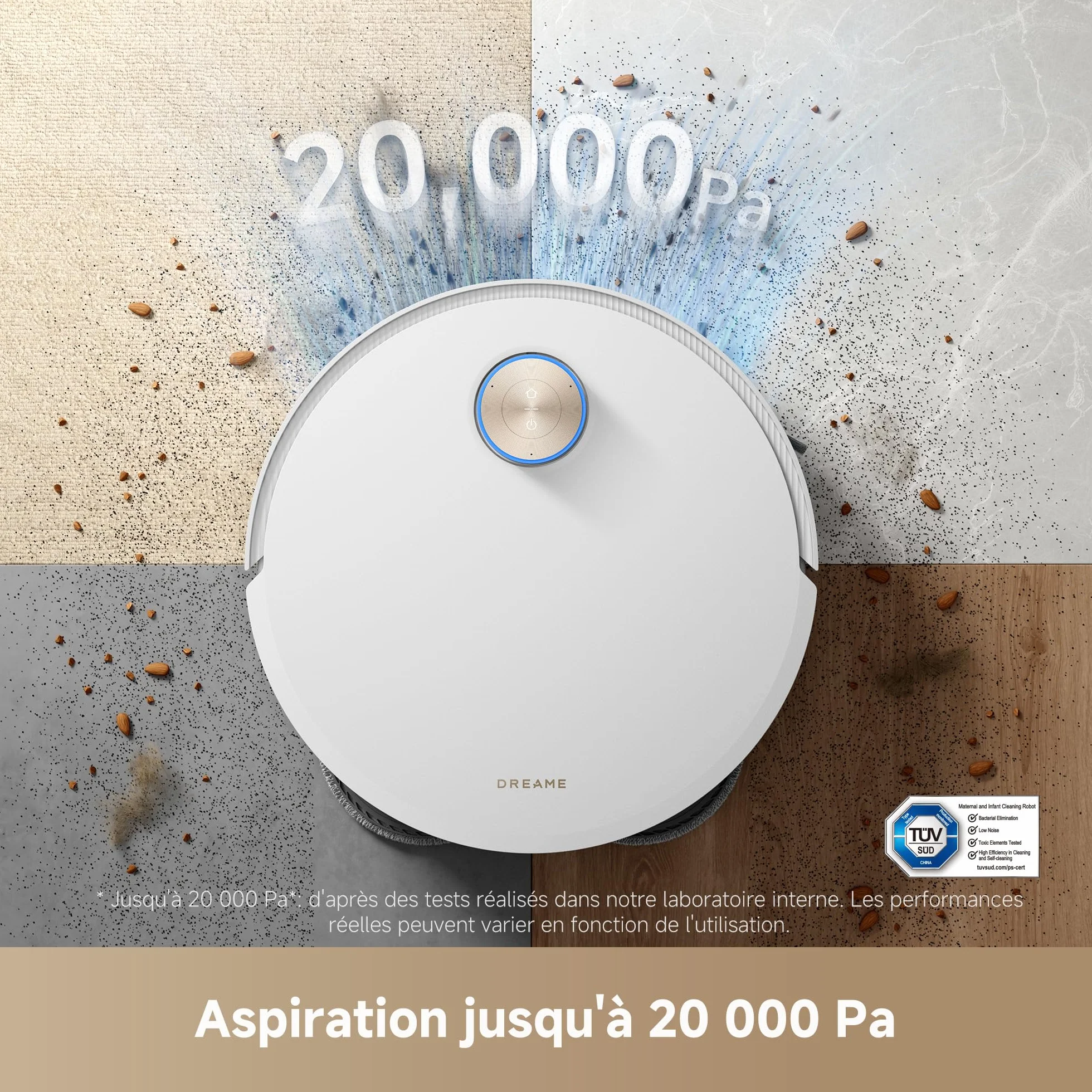 DREAME X50 Ultra Robot Aspirateur, 20000 Pa, 6 cm Escalade, 89 mm Fin, Nettoyage 80°C