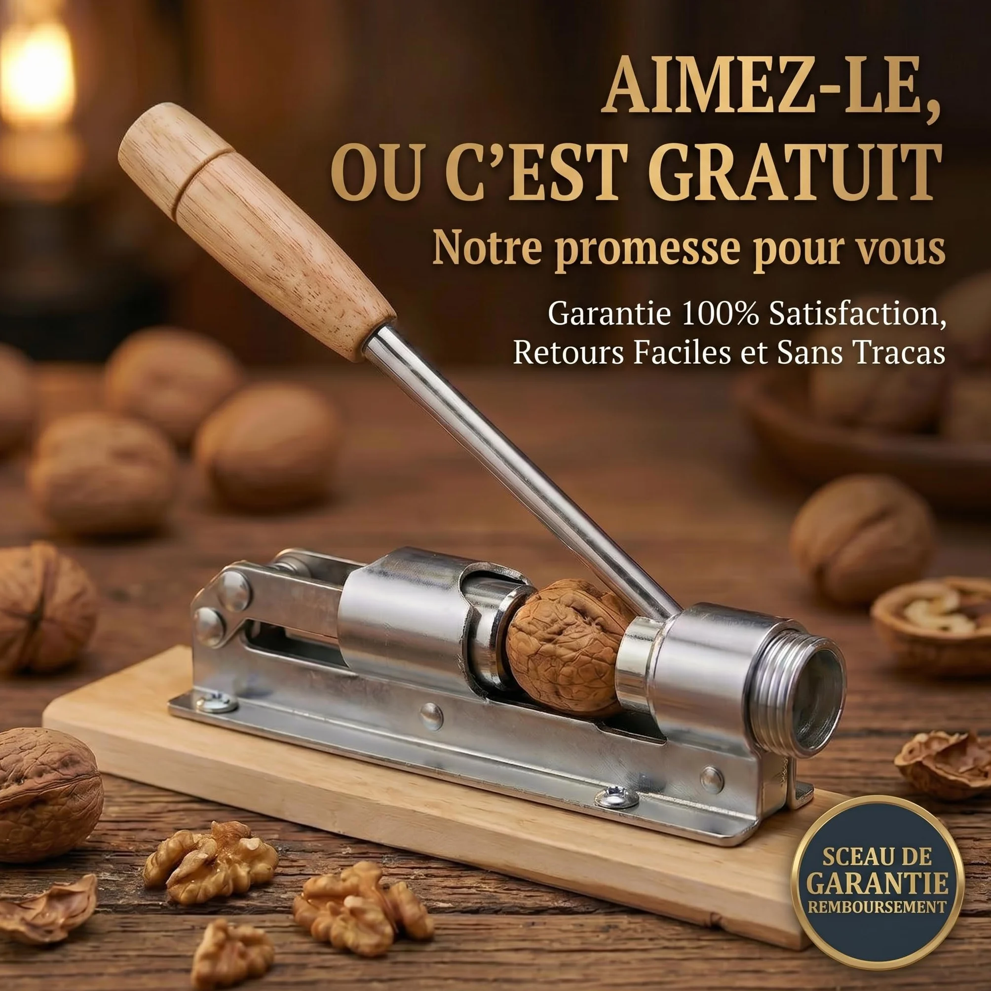 Casse-noisettes en acier inoxydable avec levier réglable