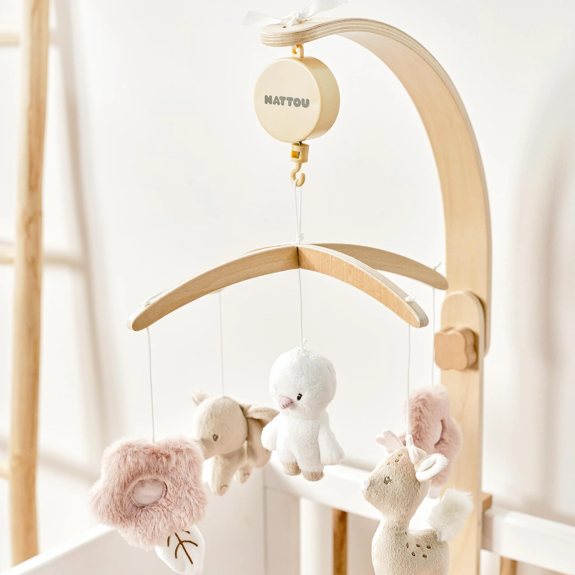 Nattou Mobile avec boîte à musique « La-Le-Lu » en polyester/bois, beige