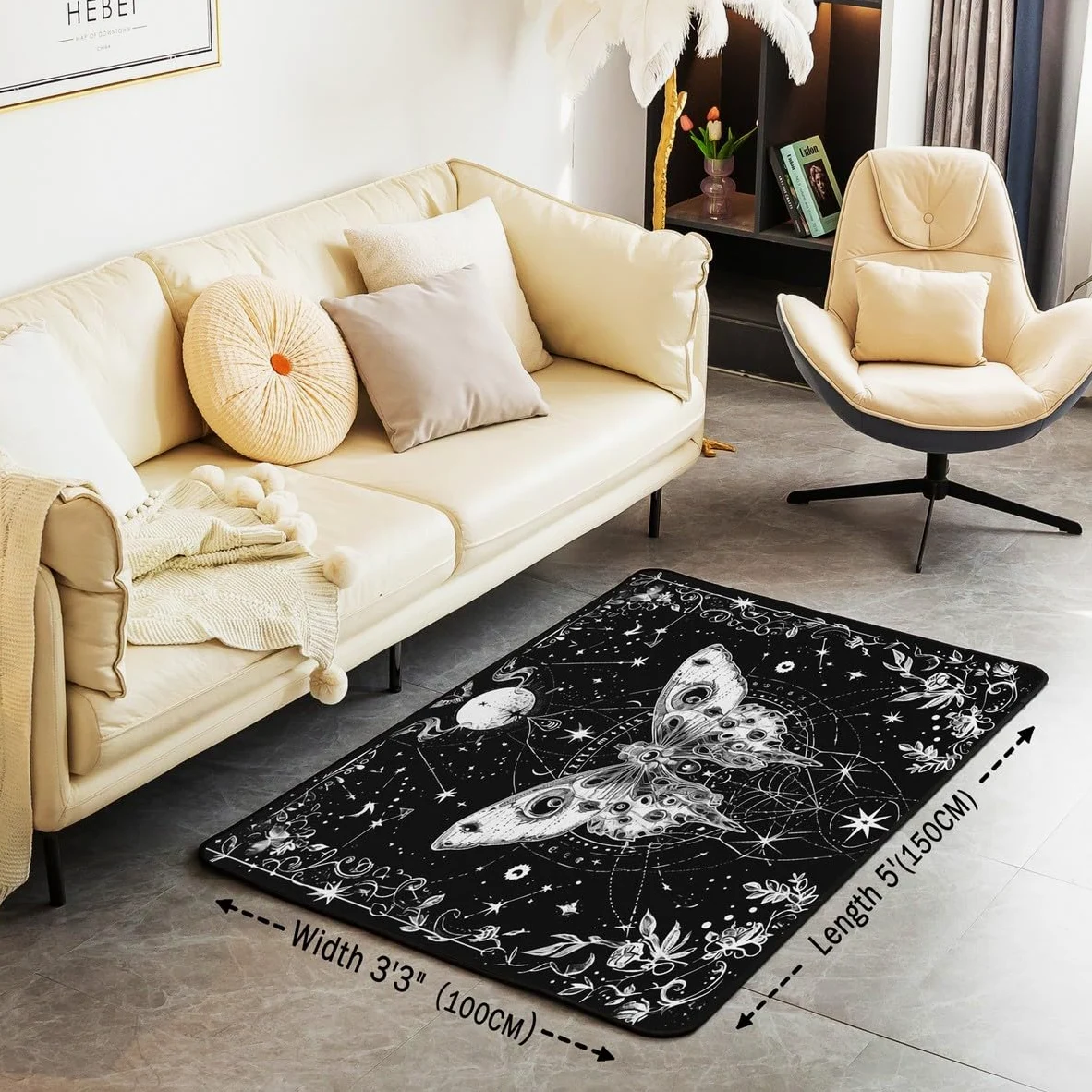 Homemissing Tapis de salon motif soleil et lune - 100 x 150 cm - Style bohème - Pour enfants et adultes - Motif galaxie - Astrologie - Tapis décoratif d'intérieur