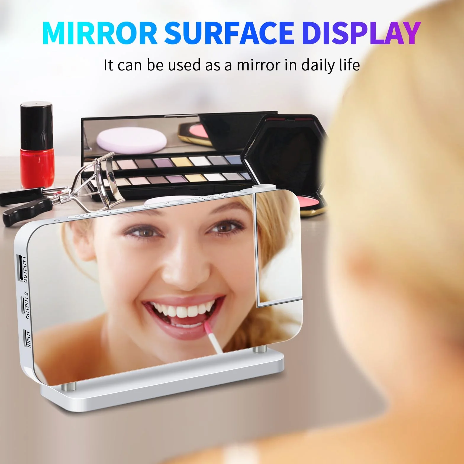 ThreeH Réveil Projecteur LED RGB avec Surface Miroir Affichage Auto Dimming Volume Réglable Double Port USB Veilleuse Blanc